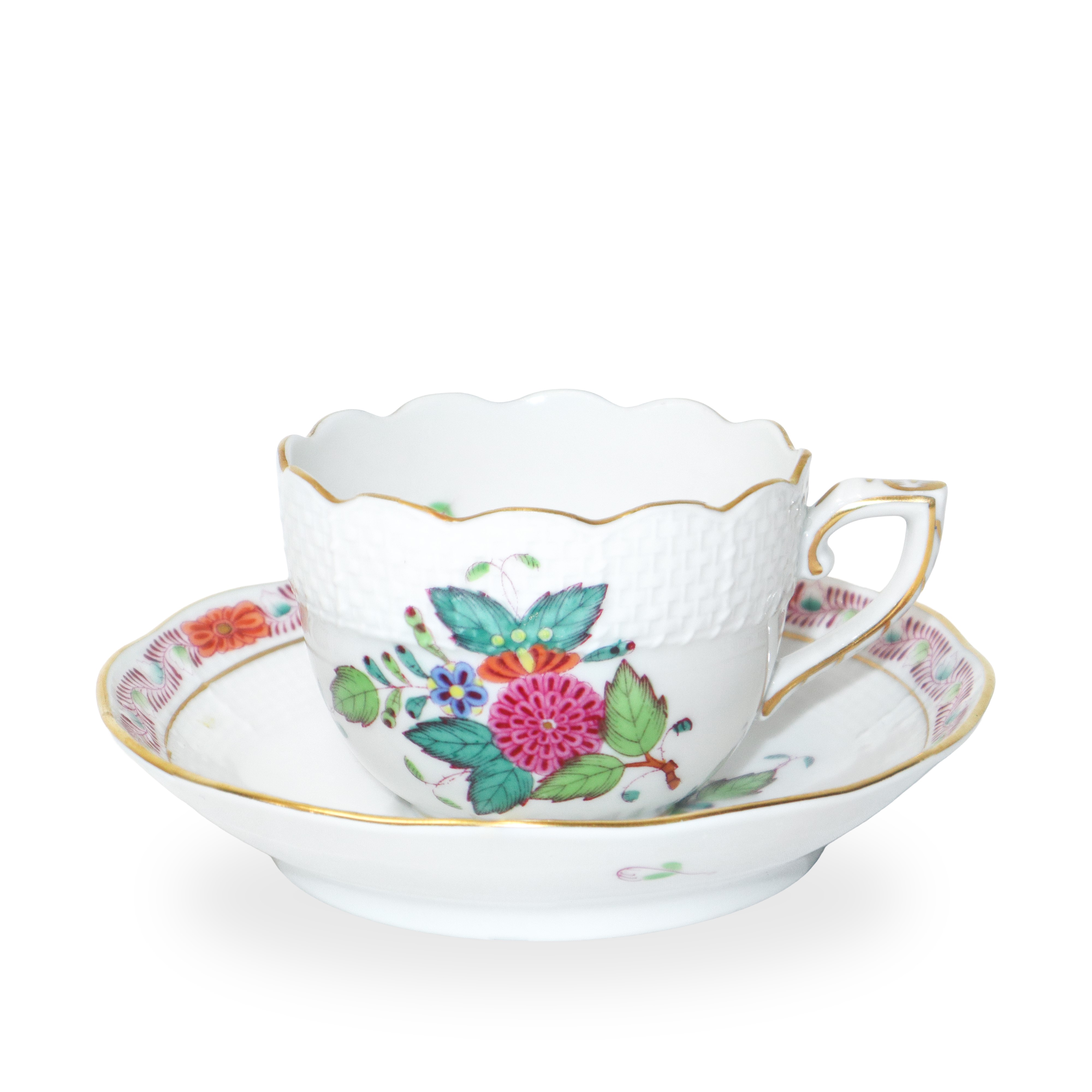 Herend Hungary - Servizio da caffè e da tè modello “Apponyi” in porcellana bianca con decoro flor...