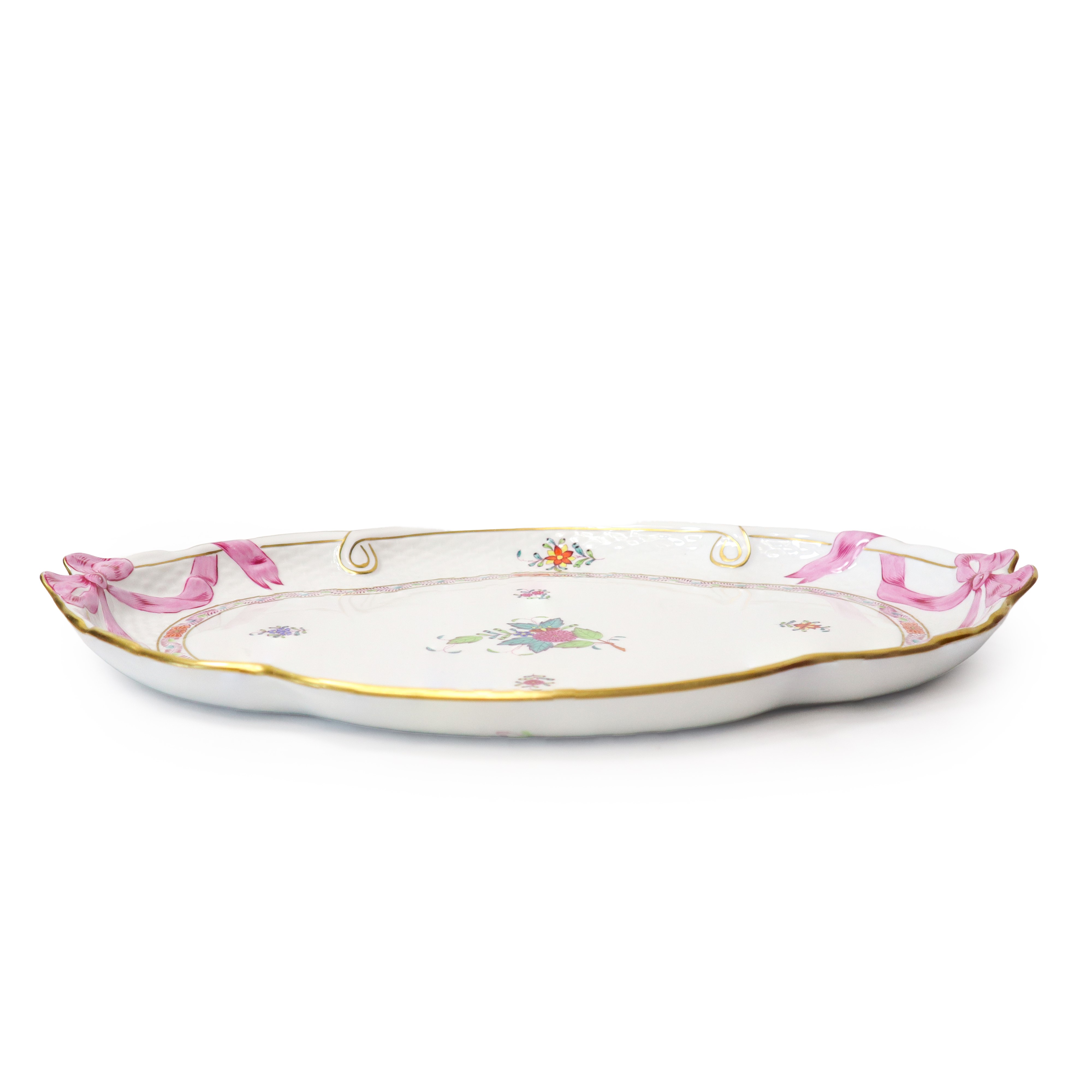 Herend Hungary - Vassoio modello “Apponyi” in porcellana bianca con decorazione floreale policrom...