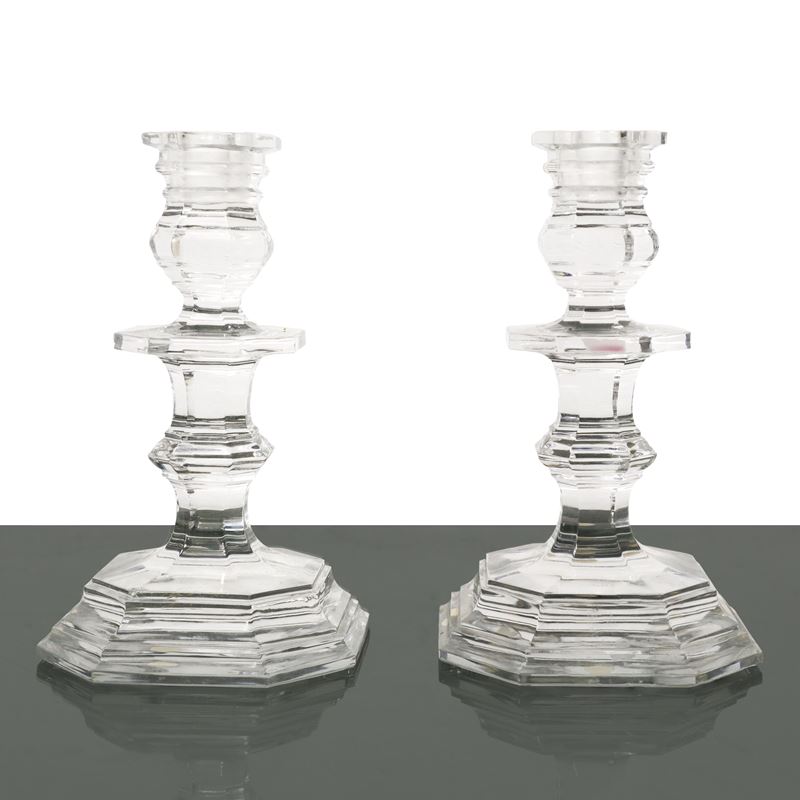 Baccarat France - Coppia di candelieri monoforo in cristallo, modello Regence