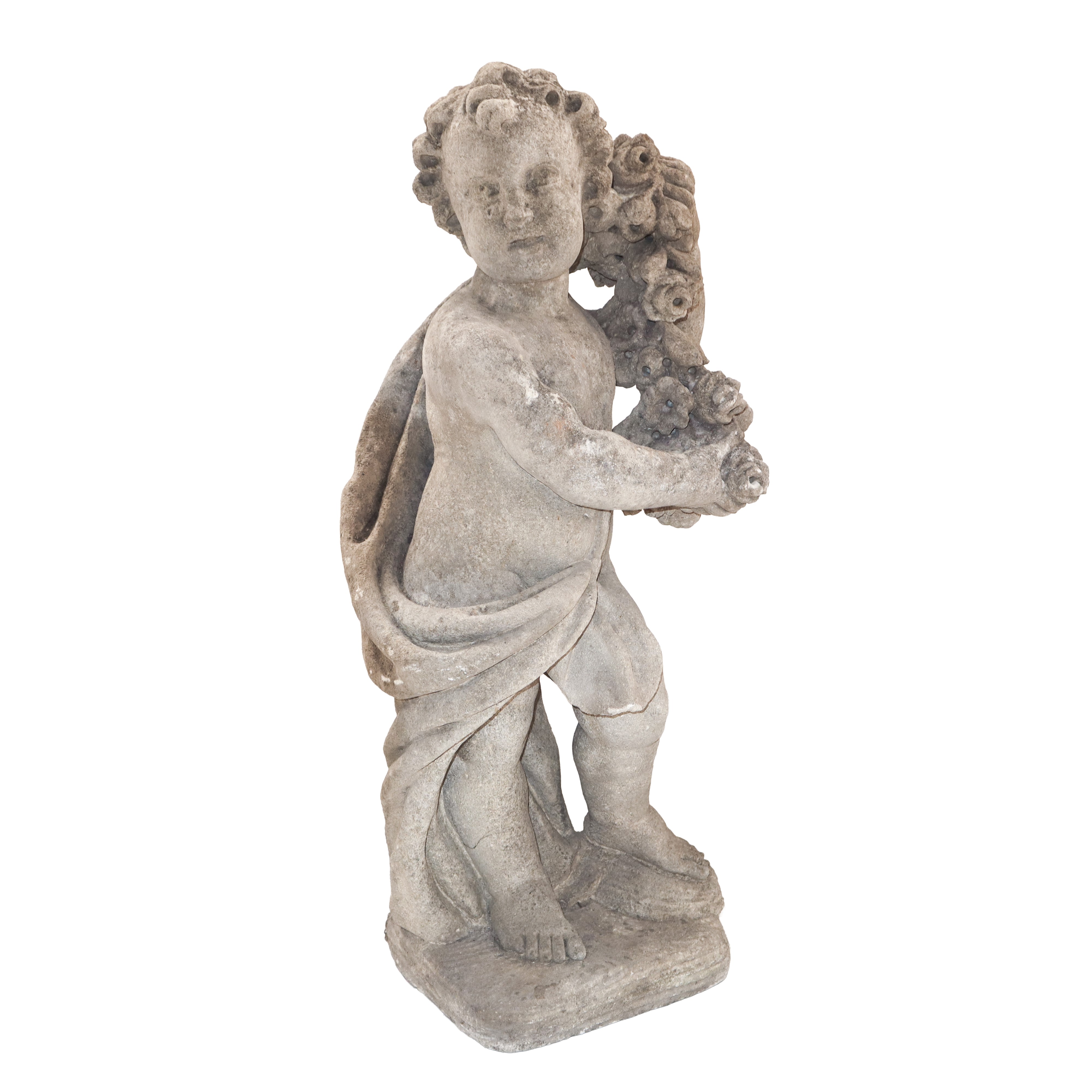 Putti raffiguranti le Quattro Stagioni, pietra bianca calcarea (serie di quattro esemplari), fine...