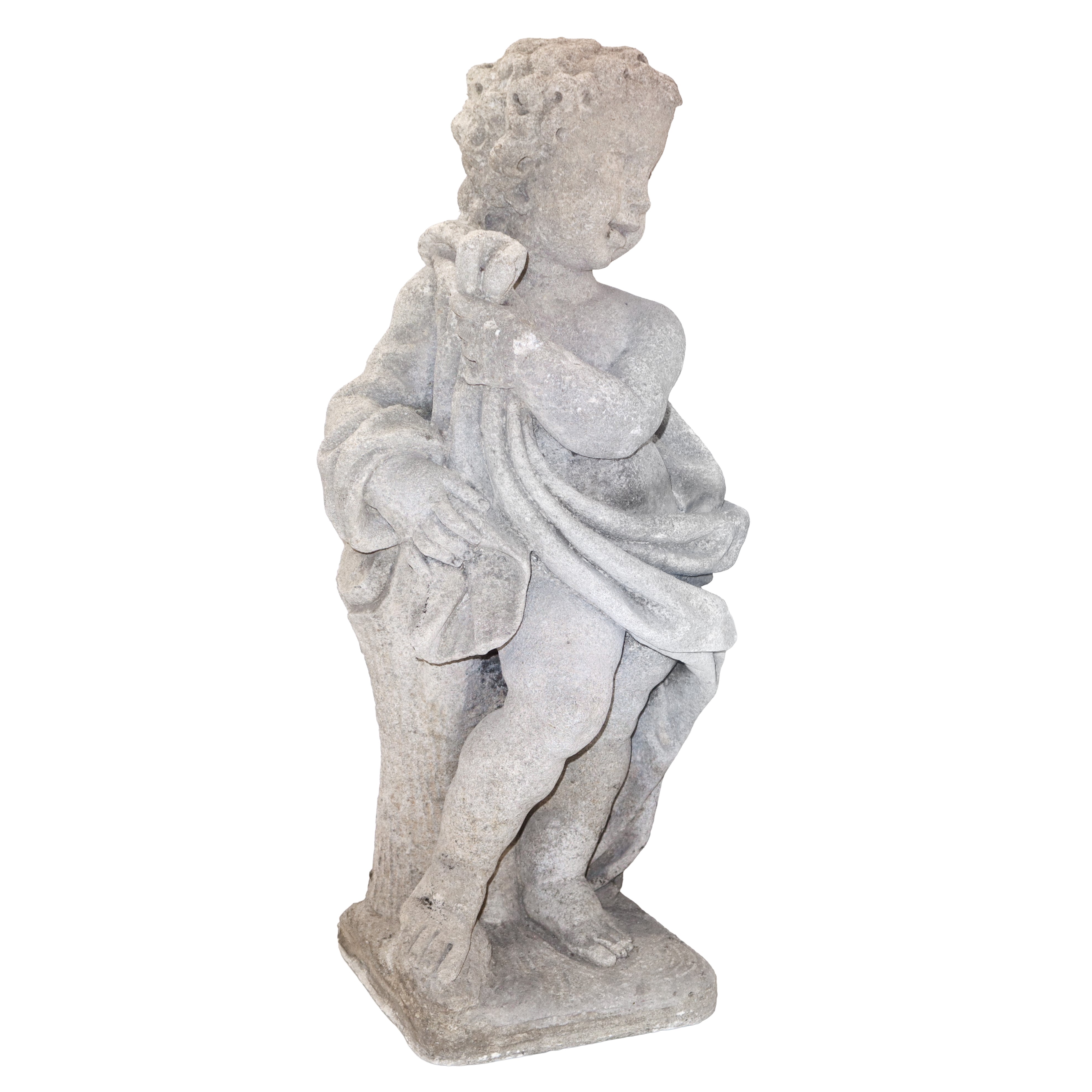 Putti raffiguranti le Quattro Stagioni, pietra bianca calcarea (serie di quattro esemplari), fine...