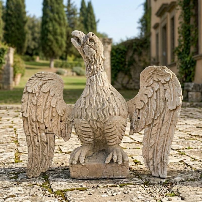 Scultura in pietra calcarea bianca, Aquila araldica (Italia centro-settentrionale, XI/XIII secolo...