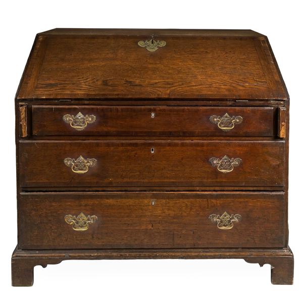 Oak wood drop-leaf cabinet with 3 drawers