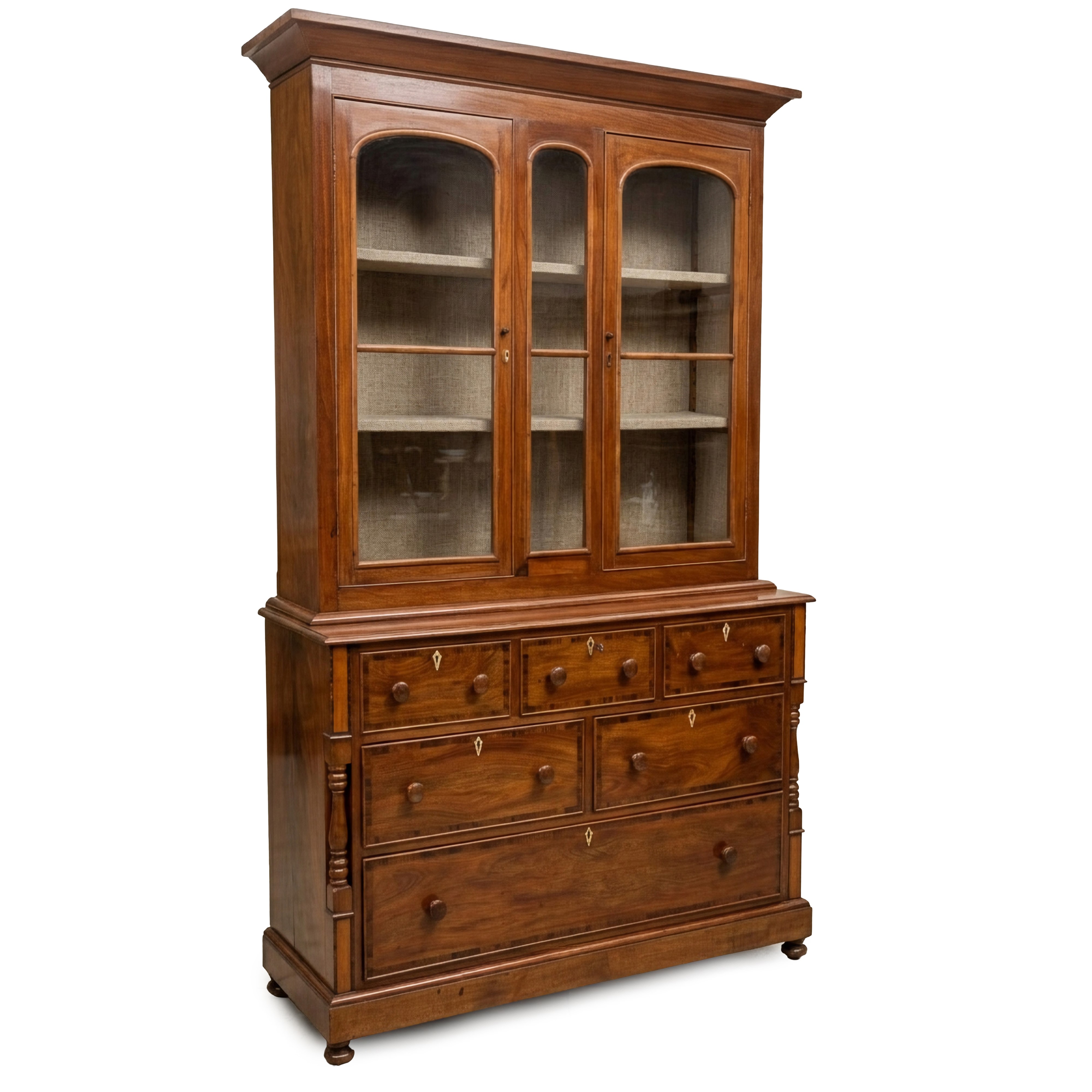 Credenza buffet inglese, con cassetti inferiori e sportelli a vetri superiori