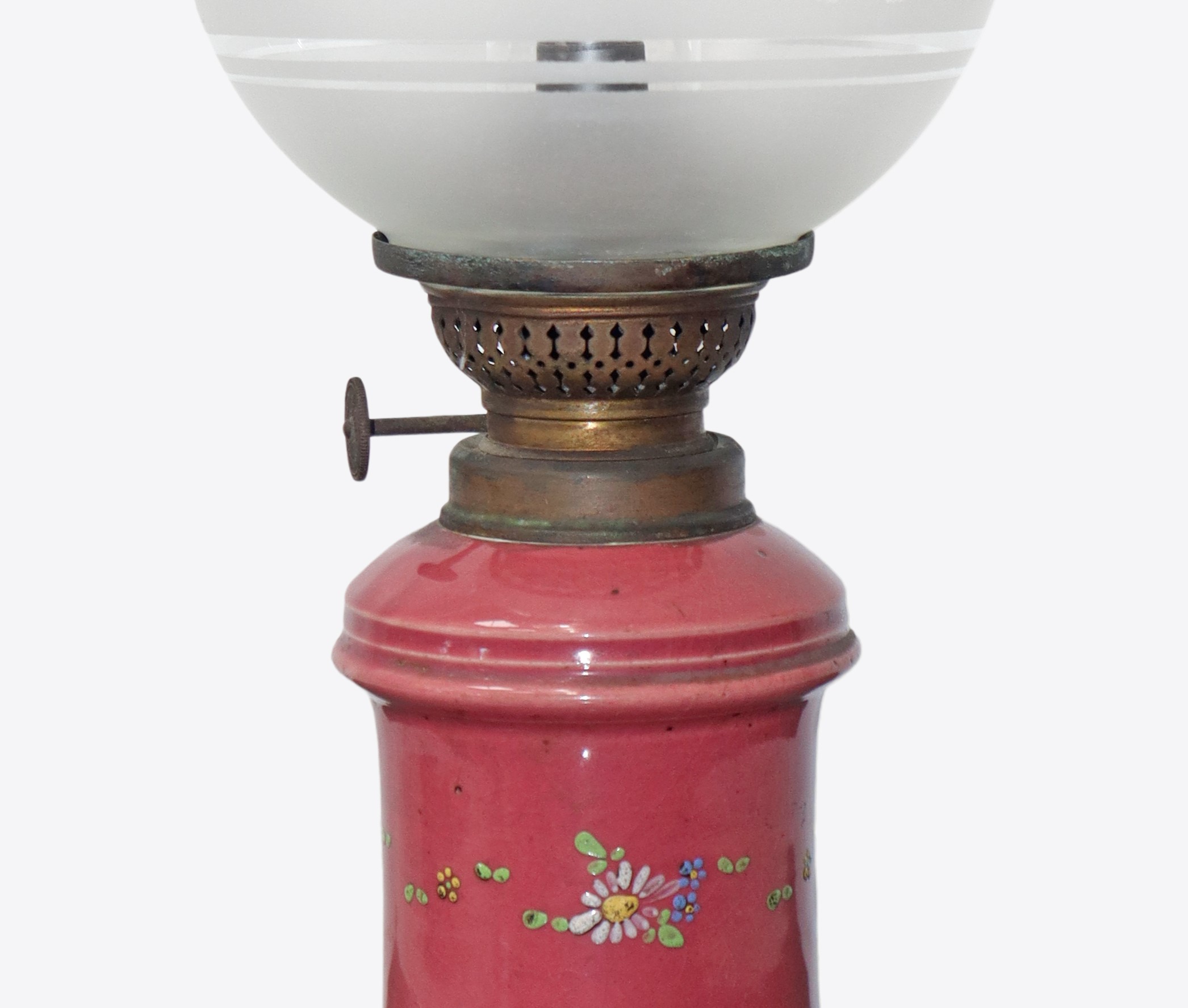 Lume in Porcellana Rosa con Micro Decori Floreali e Boccia a Palla