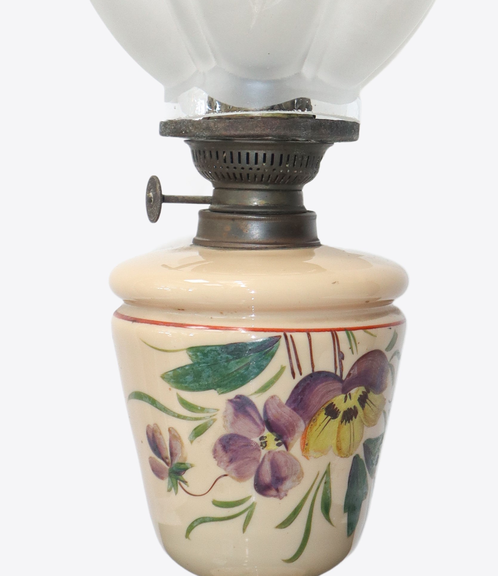 Lume in Porcellana Beige con Decori Floreali e Boccia a Guisa di Tulipano