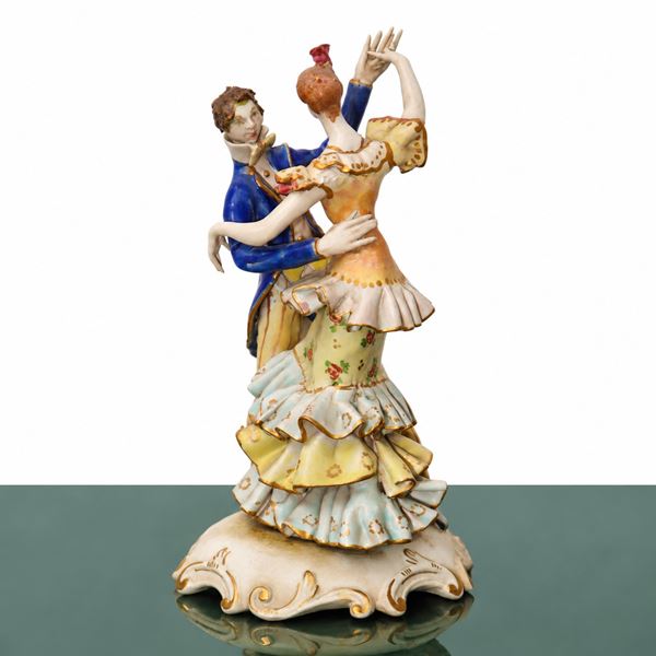 Eugenio Pattarino - Dancing couple, polychrome earthenware sculpture