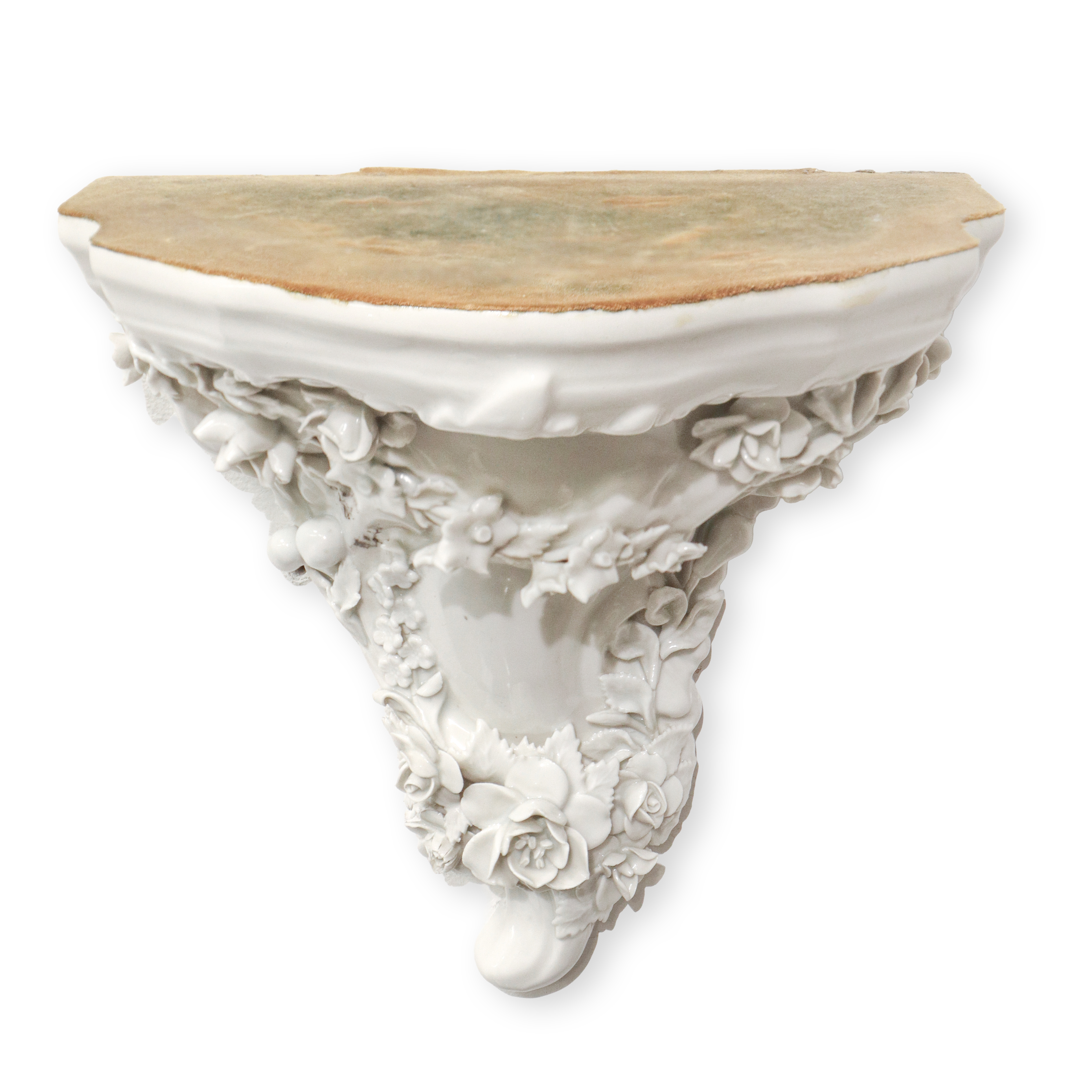 Dresden Porcelain - Coppia di Piccole Mensole in Porcellana Bianca con Decori Floreali in Rilievo