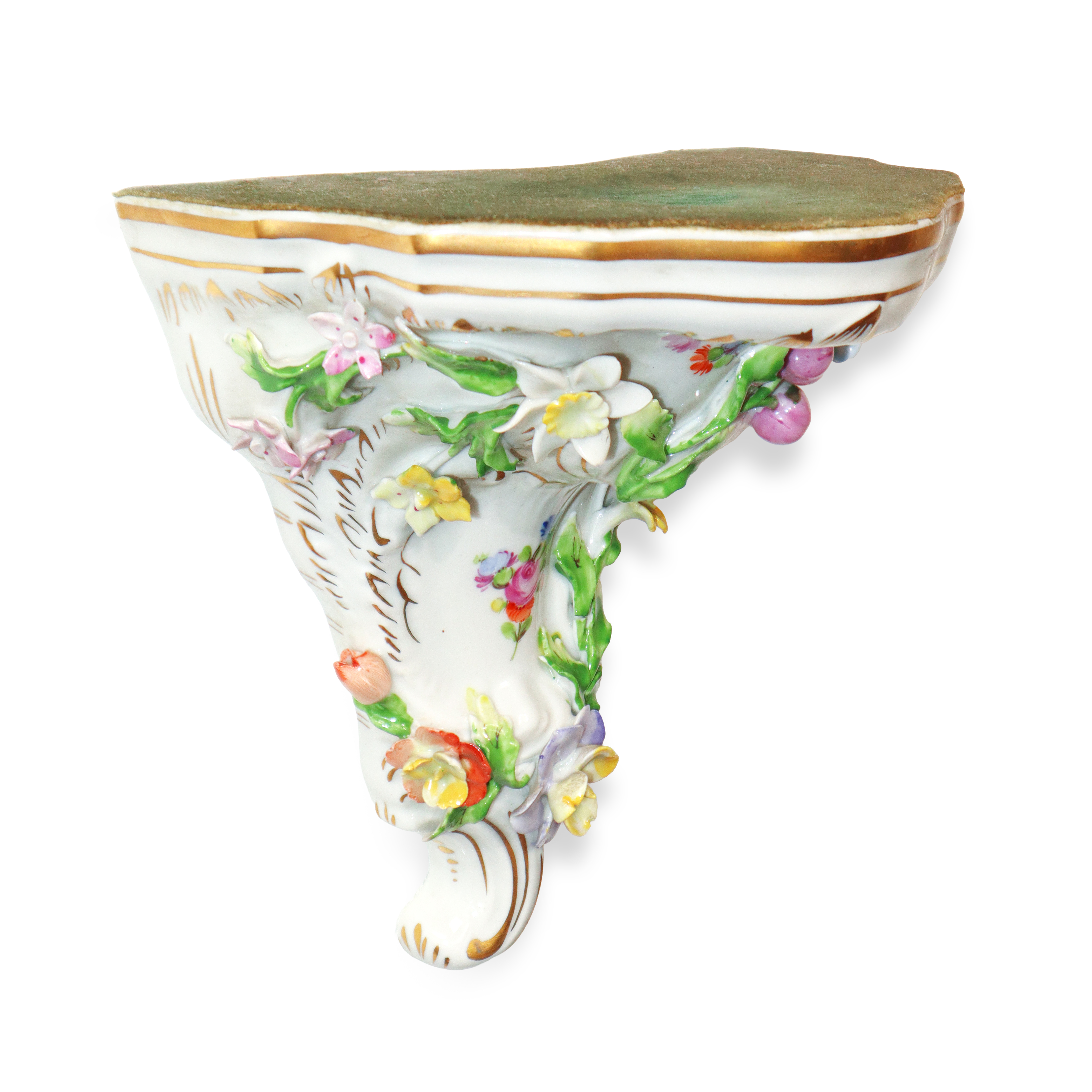 Dresden Porcelain - Piccola Mensola in Porcellana di Dresda Bianca con Fiori Policromi in Rilievo