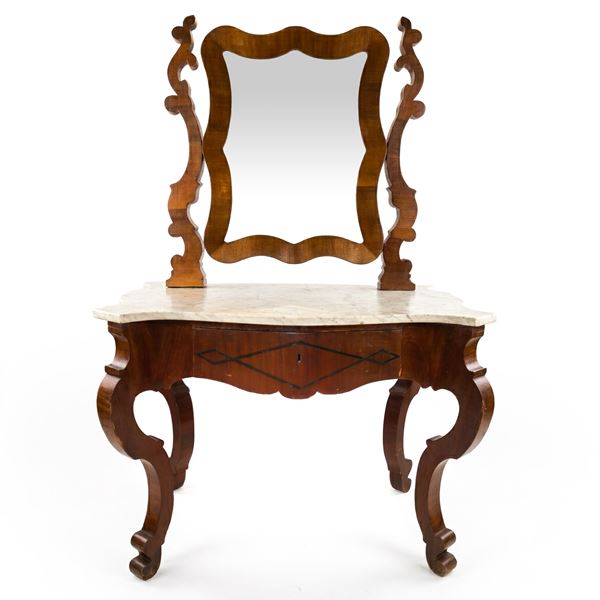 Dressing table with mirror and white marble on the top