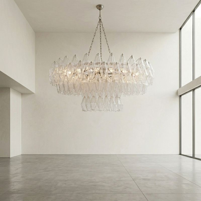Grande ed eccezionale Lampadario manifattura Venini in vetro di Murano con poliedri