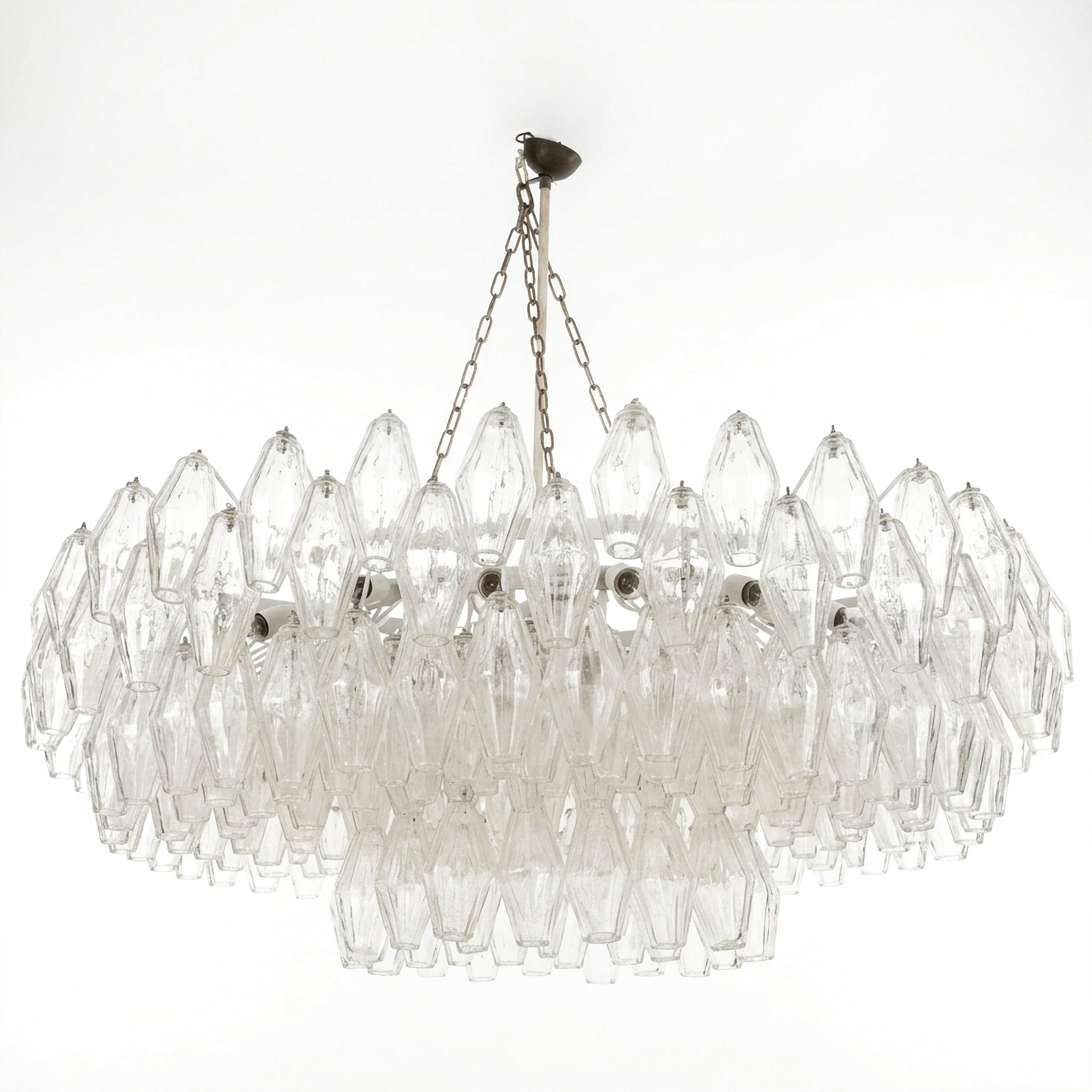 Grande ed eccezionale Lampadario manifattura Venini in vetro di Murano con poliedri
