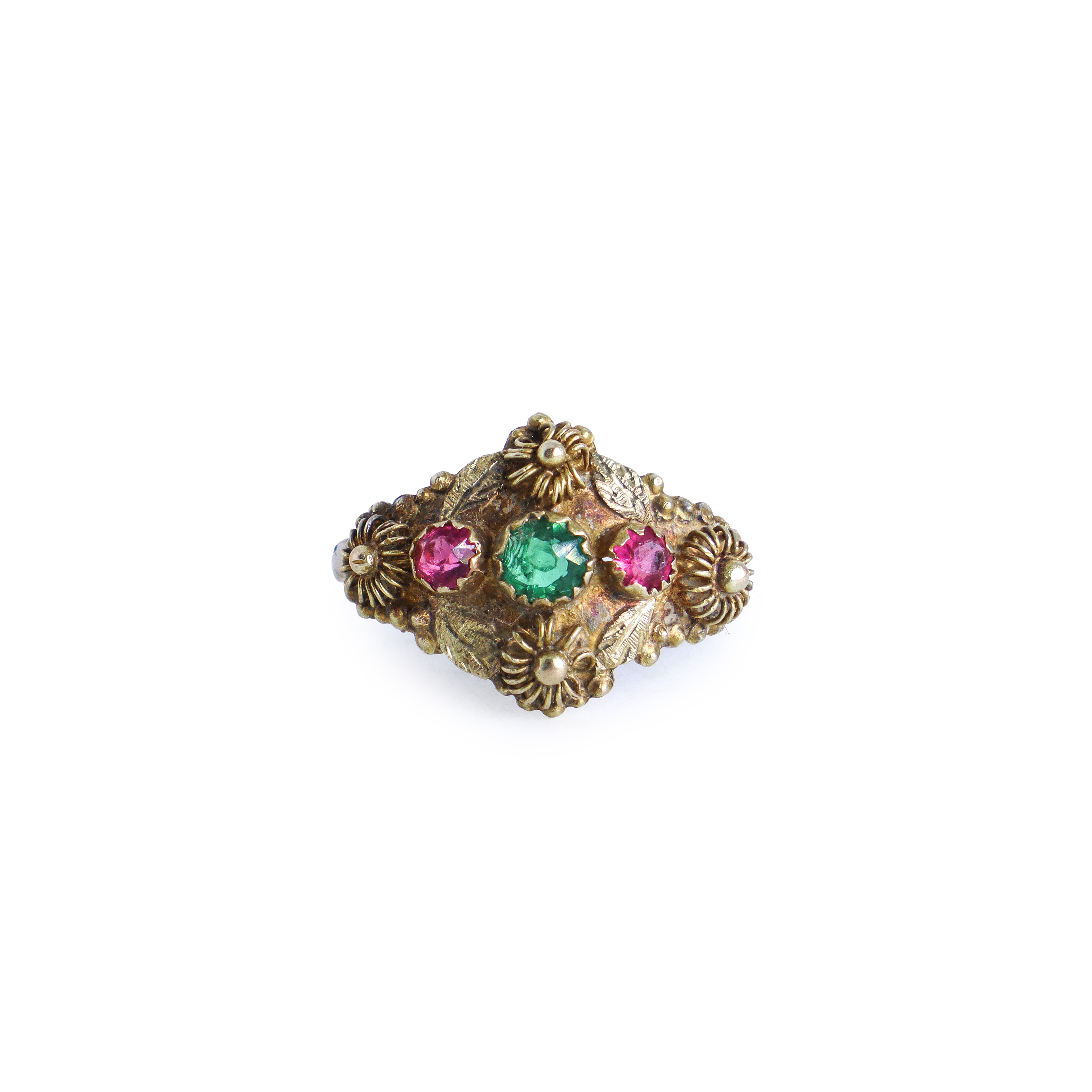 Anello in oro giallo basso titolo con pietre