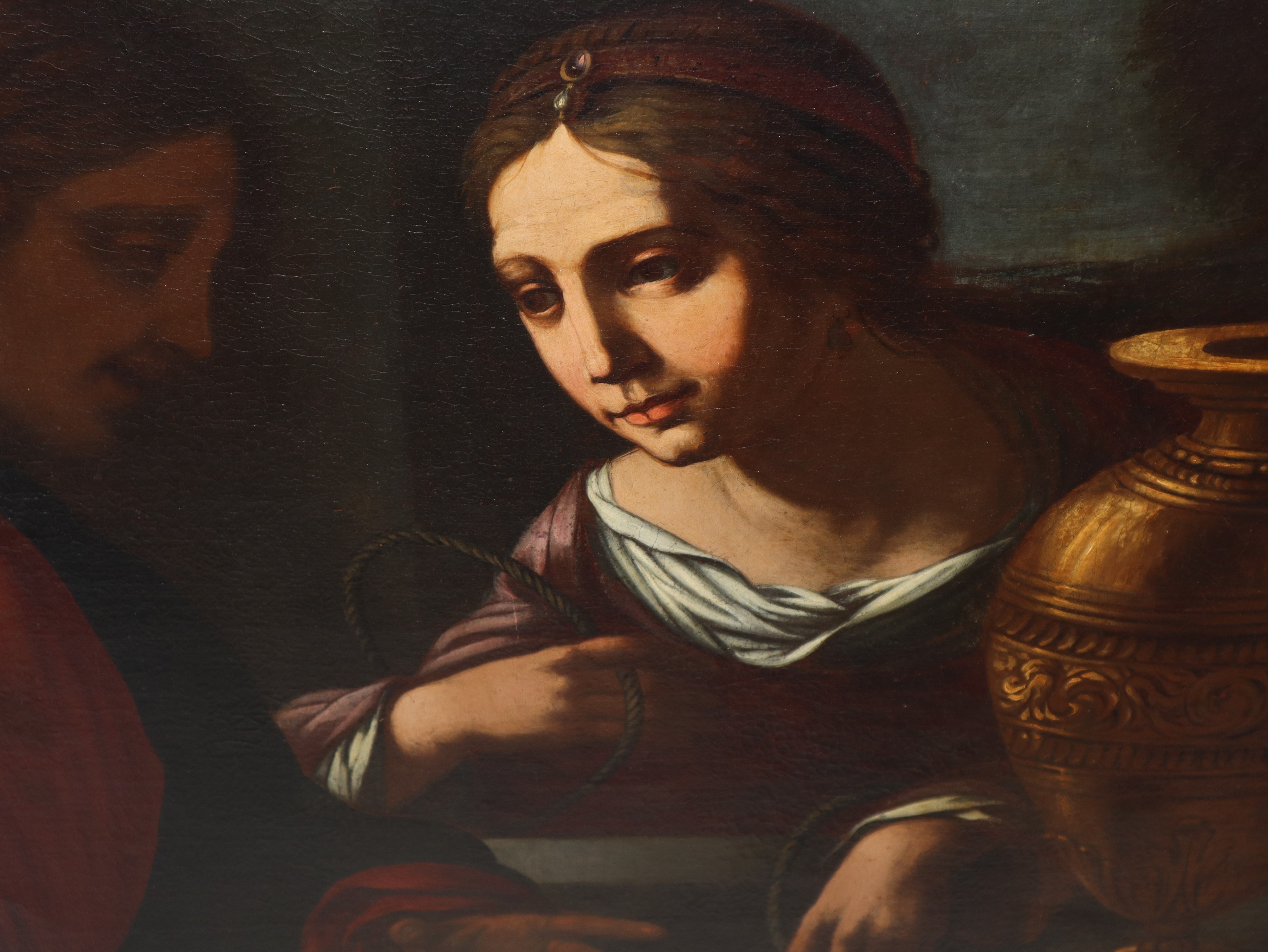Anonimo emiliano del XVII secolo, Gesù e la samaritana al pozzo, olio su tela