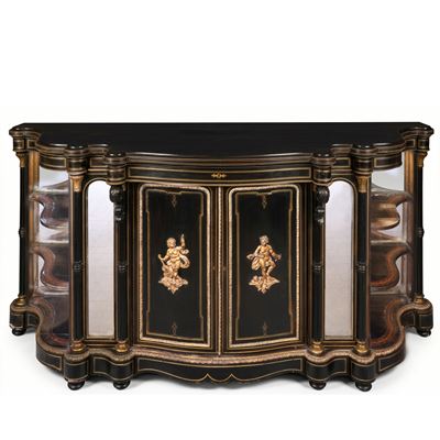 Francia, Napoleone III (XIX secolo), Credenza bassa in legno nero ebanizzato con sportelli e spec...