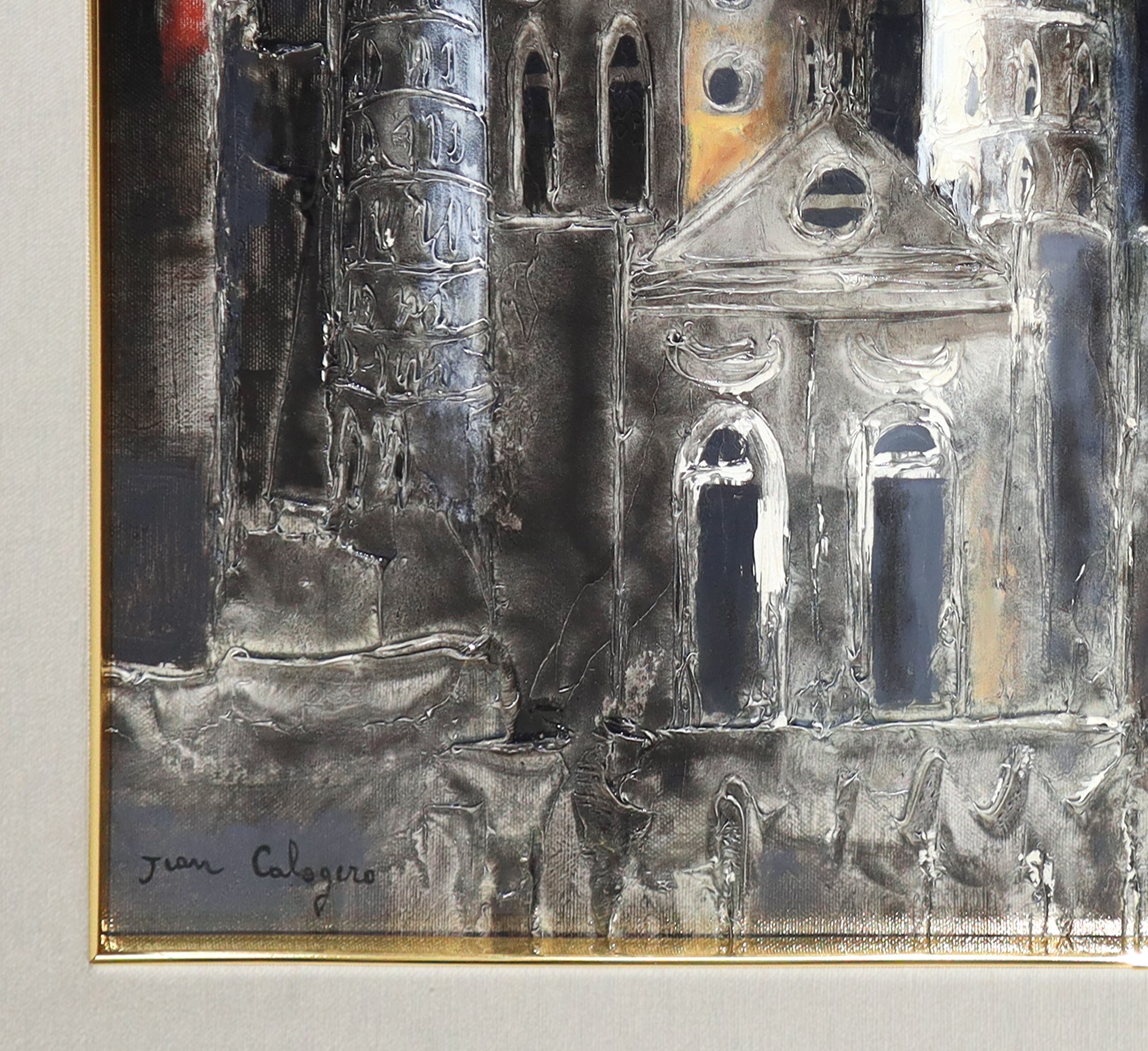 Jean Calogero - Fantasia con vaso di fiori, olio su tela (XX secolo)