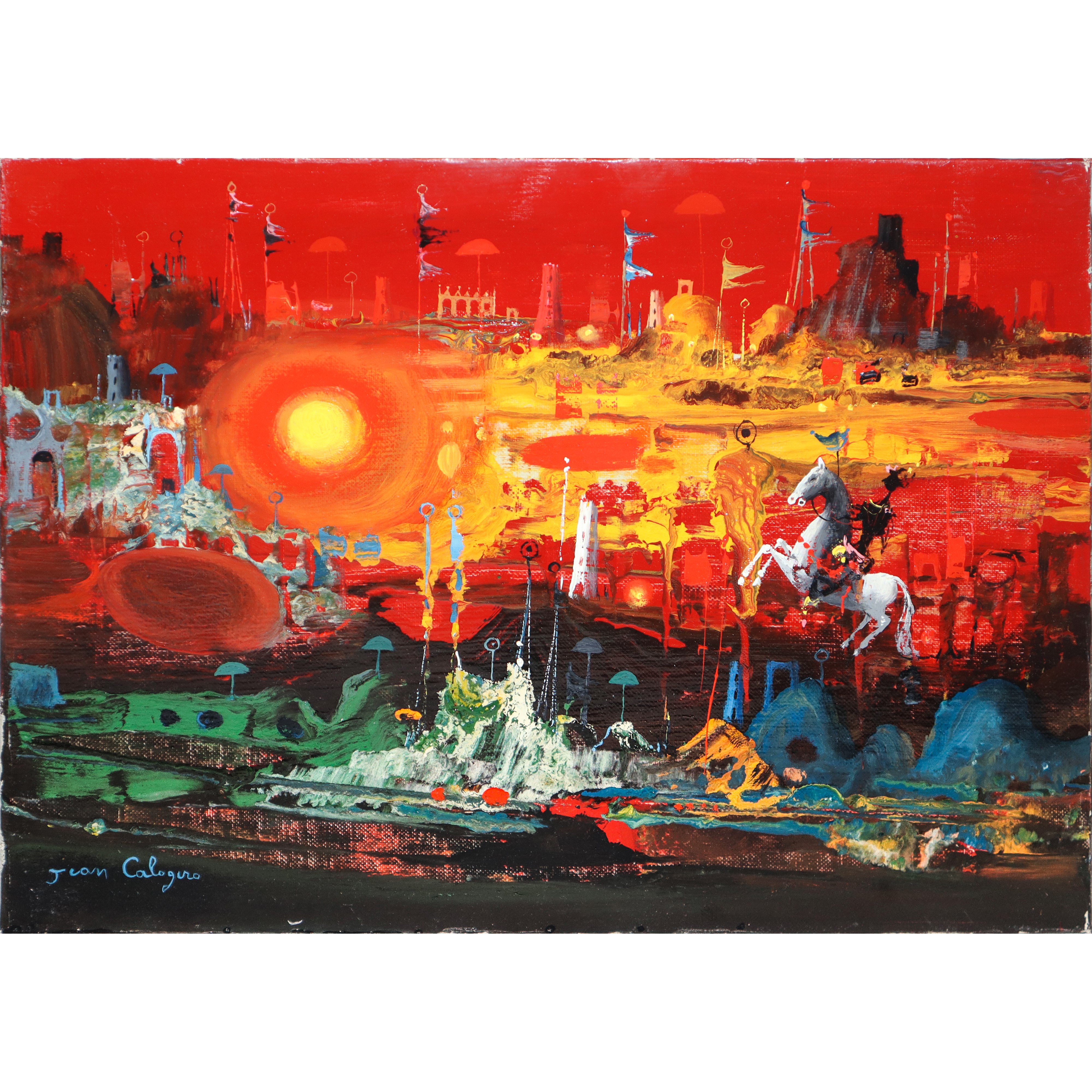 Capriccio rosso con sole e cavaliere
