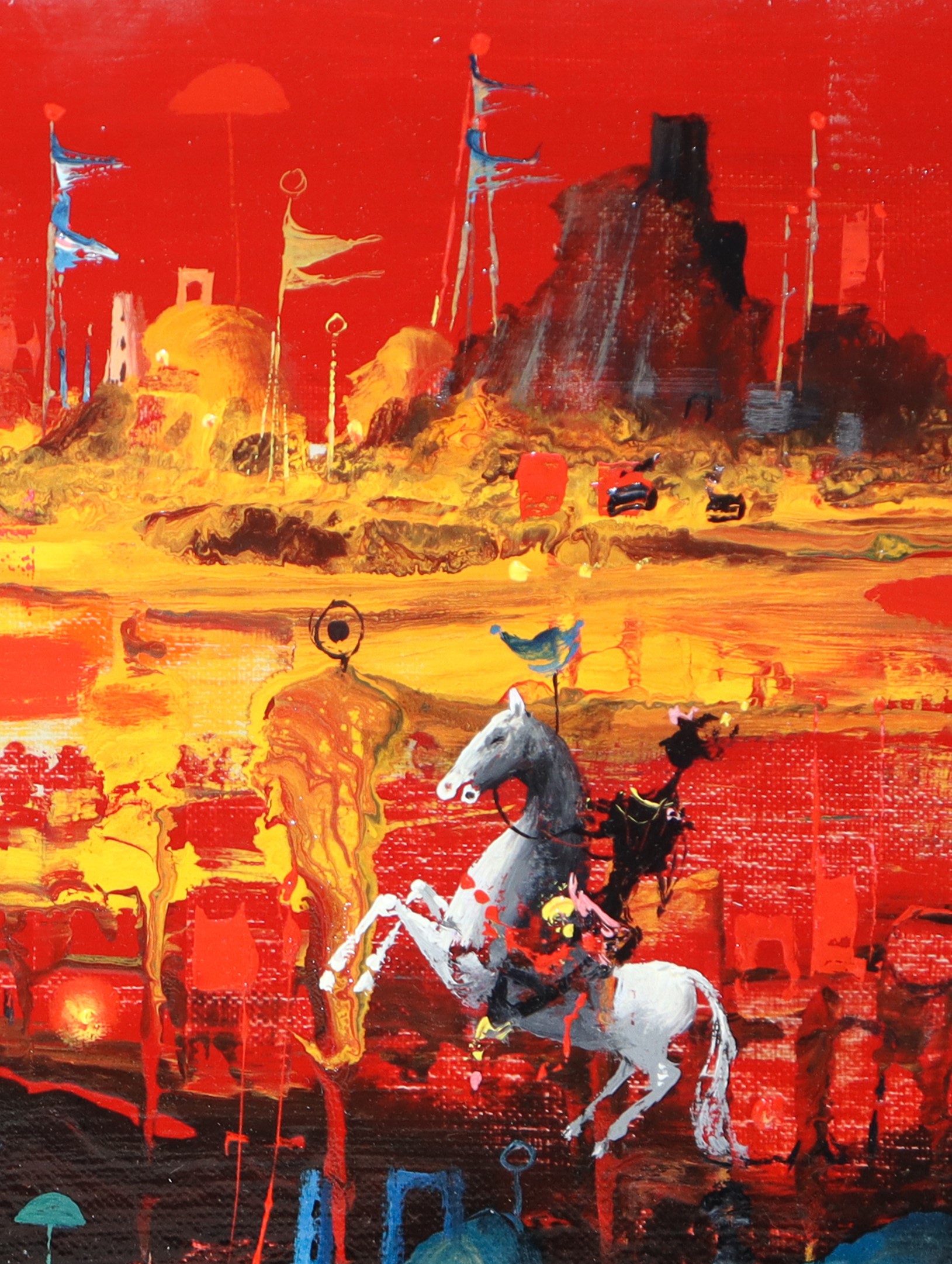 Capriccio rosso con sole e cavaliere