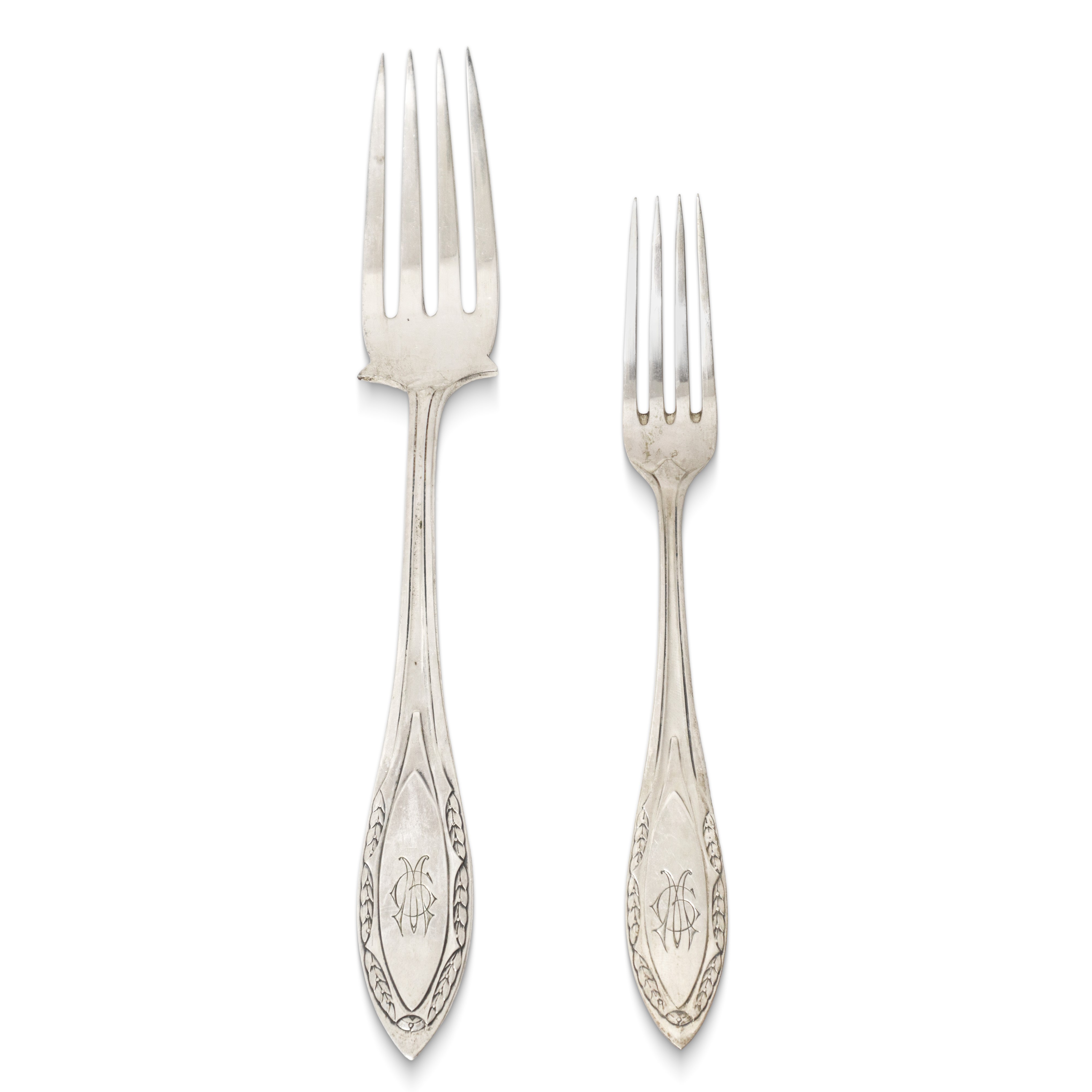 Servizio di posate completo da 10 in argento 800 con monogramma sul manico