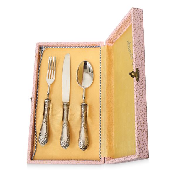 Set di posate da bambino in argento 800, gr 54
