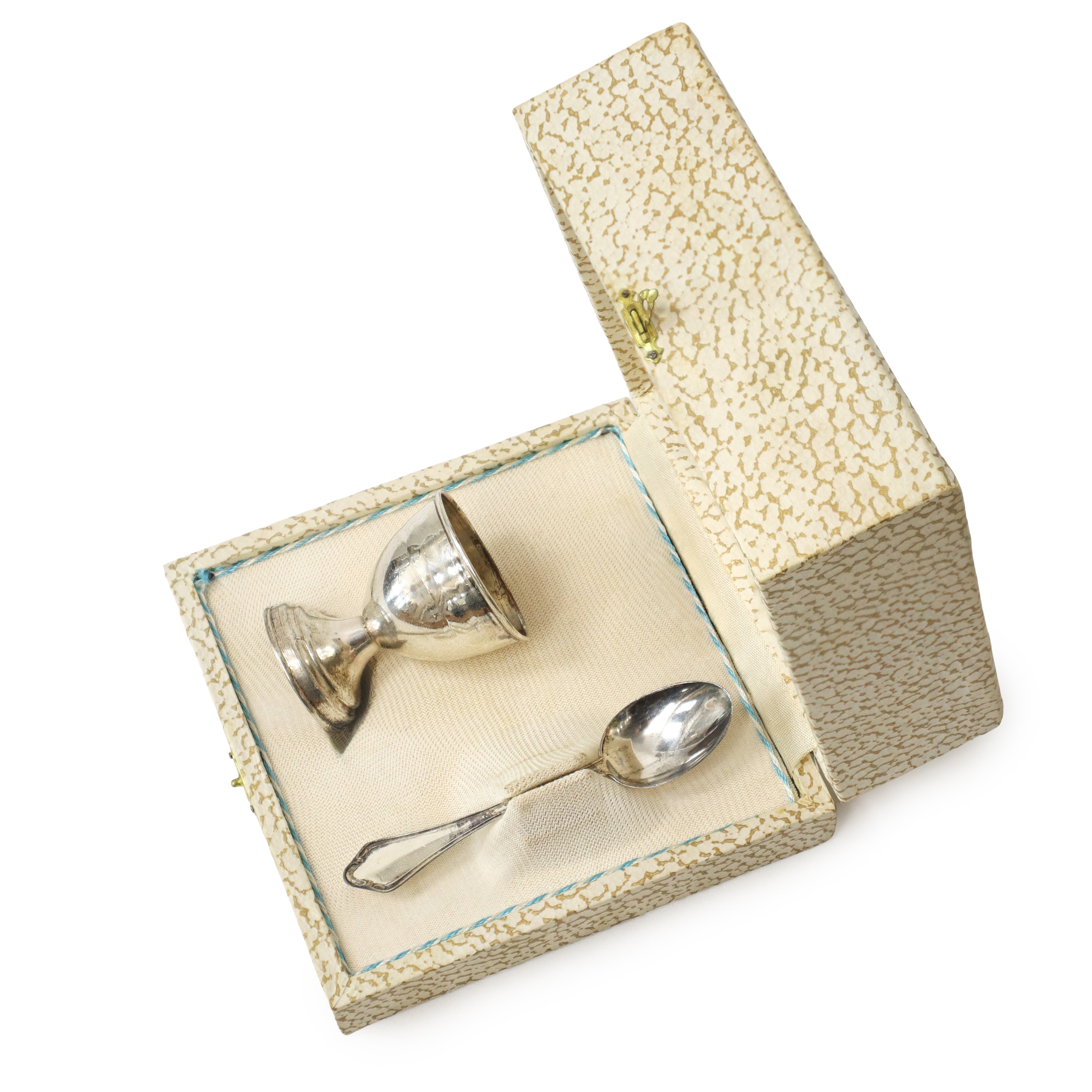 Set per uovo in argento 800, composto da portauovo e cucchiaino