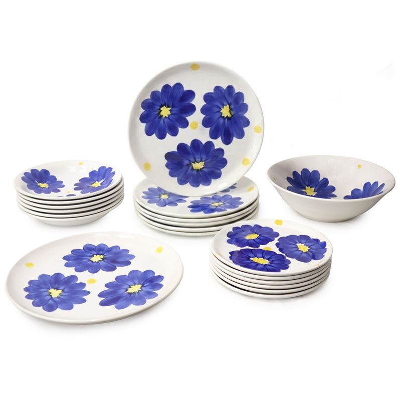 Ironstone Made in Italy - Servizio di piatti in terraglia decorati con fiori blu