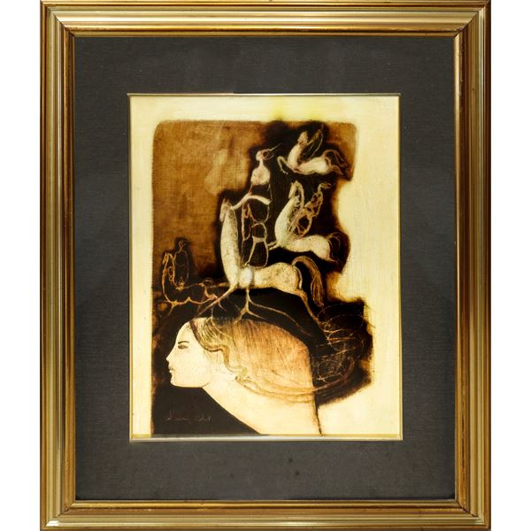 Cesare D'Angelo - Profilo di dama e quattro cavalli