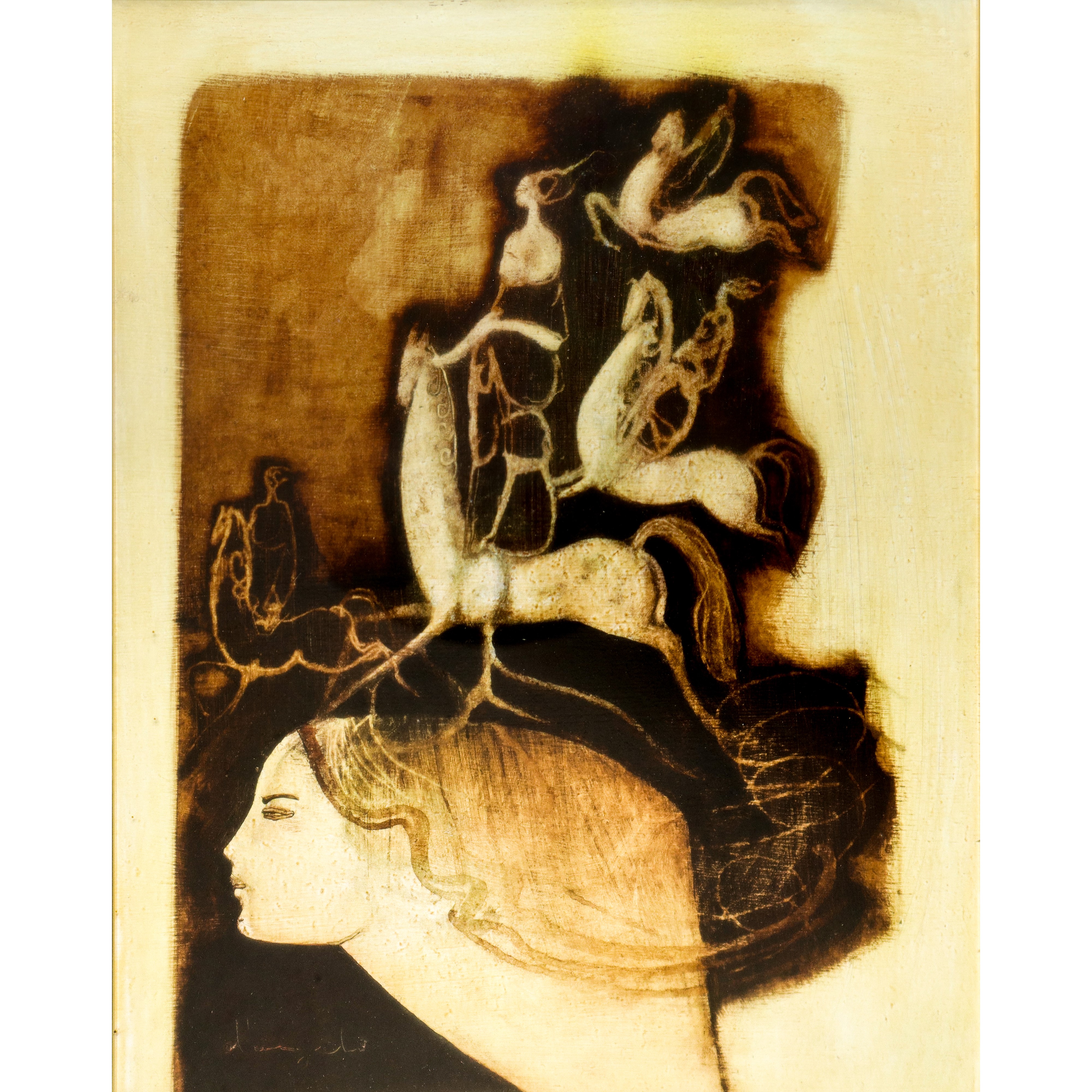 Cesare D'angelo - Profilo di dama e quattro cavalli