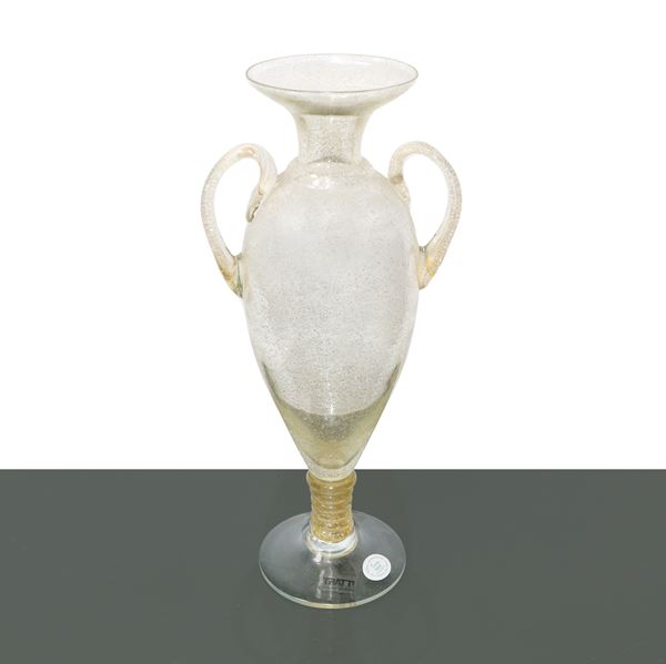 Vaso ad anfora in vetro pulegoso di Murano
