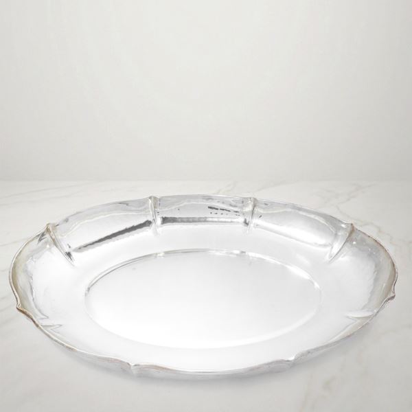 Levi Argentieri - Oval tray in 800 silver with scalloped edge