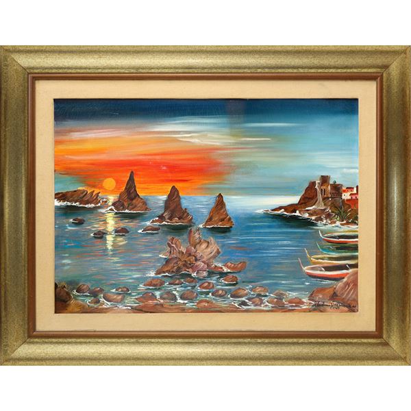 Sebastiano Guarnaccia - Marina con tramonto e barche