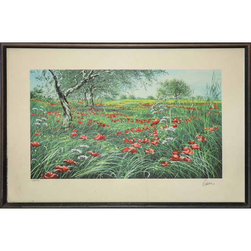 Amedeo Cianci - Campo di papaveri, litografia