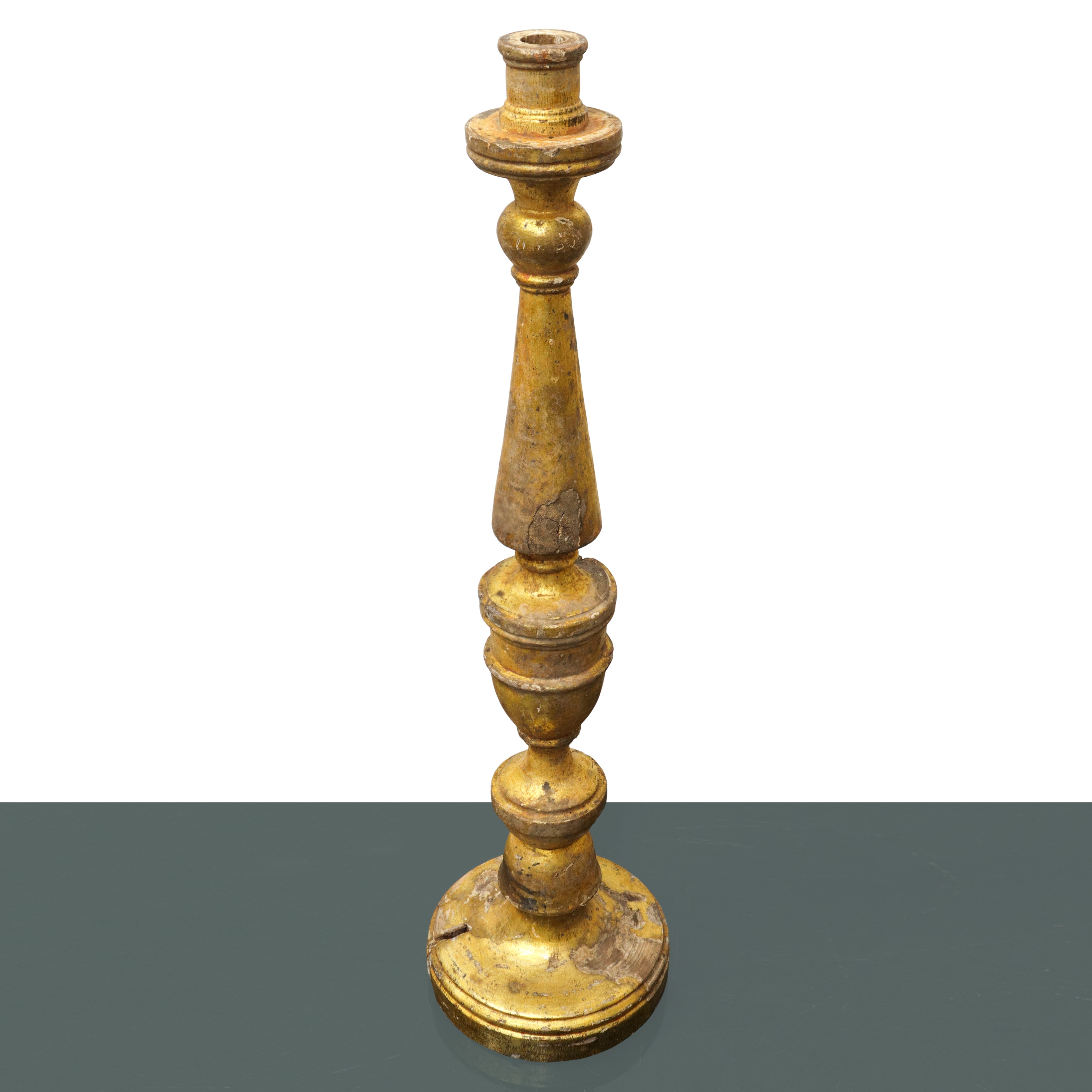 Coppia di Candelabri in Legno Dorato Argento e Mecca