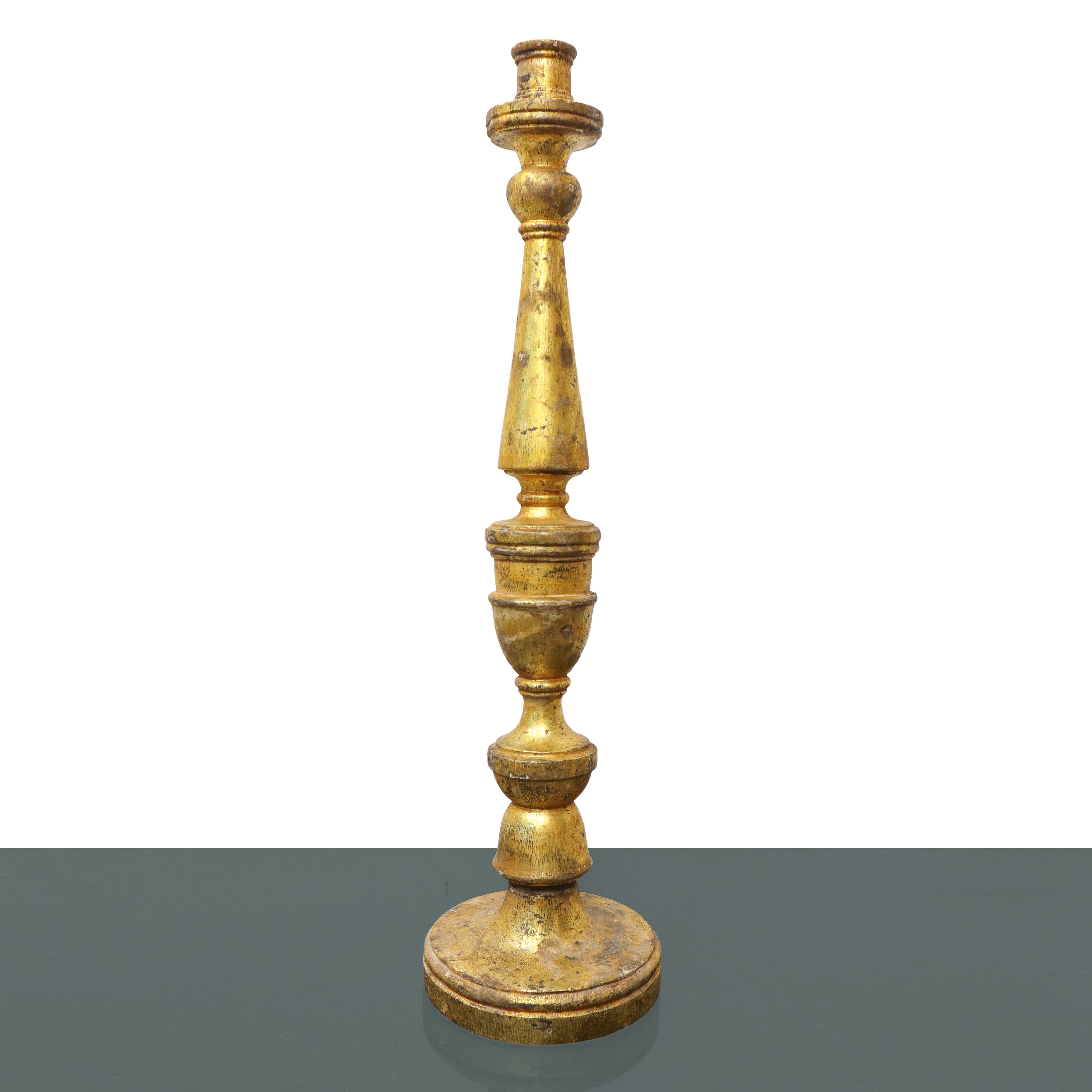 Coppia di Candelabri in Legno Dorato Argento e Mecca