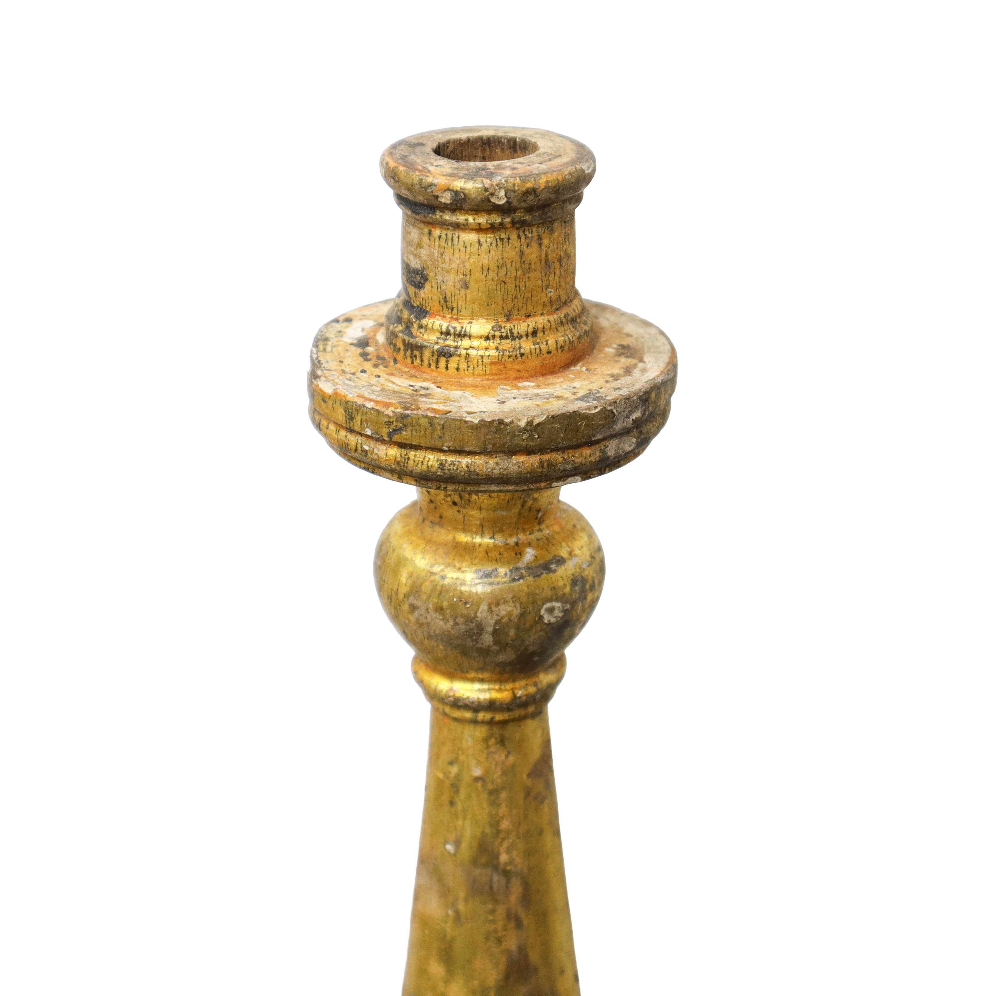 Coppia di Candelabri in Legno Dorato Argento e Mecca