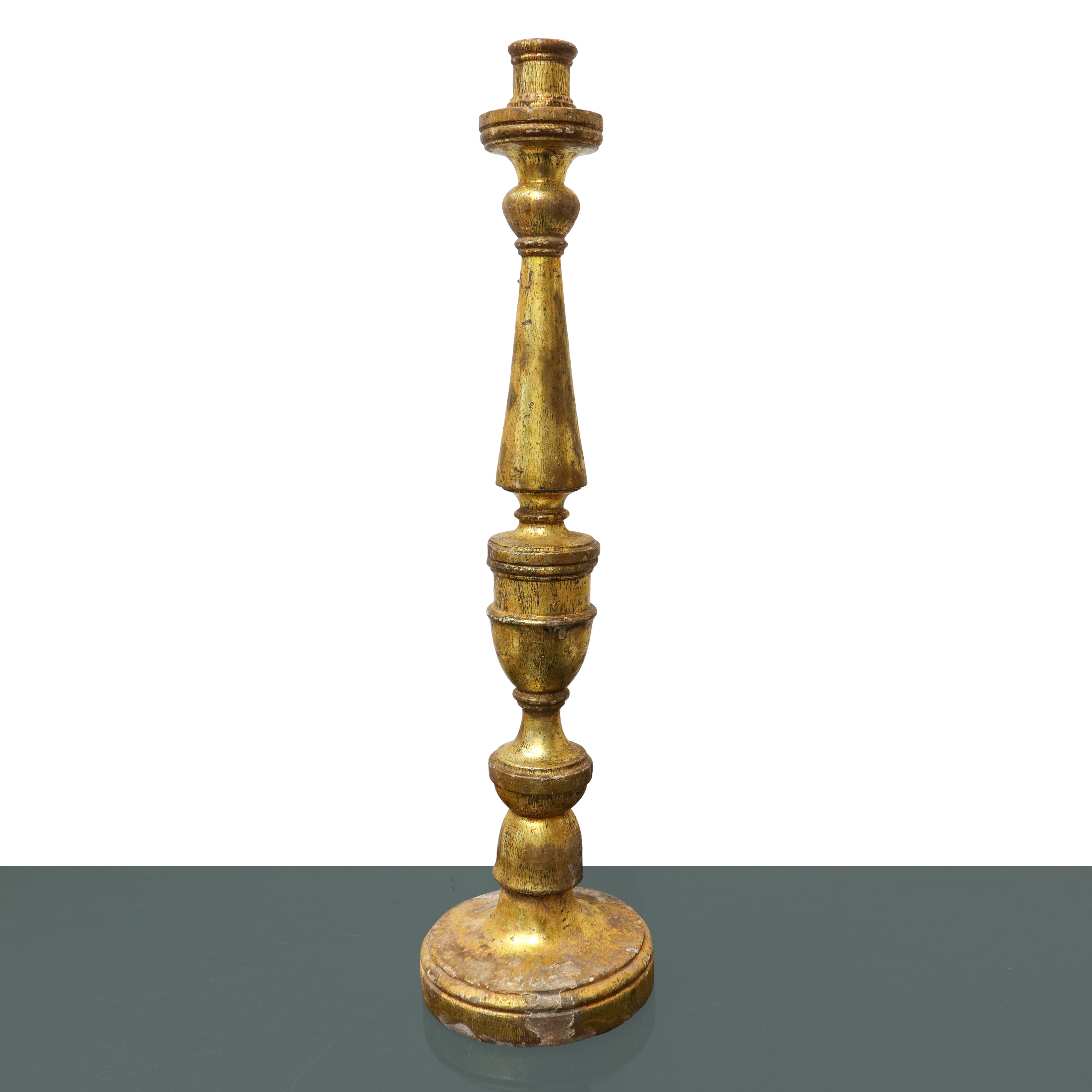 Coppia di Candelabri in Legno Dorato Argento e Mecca