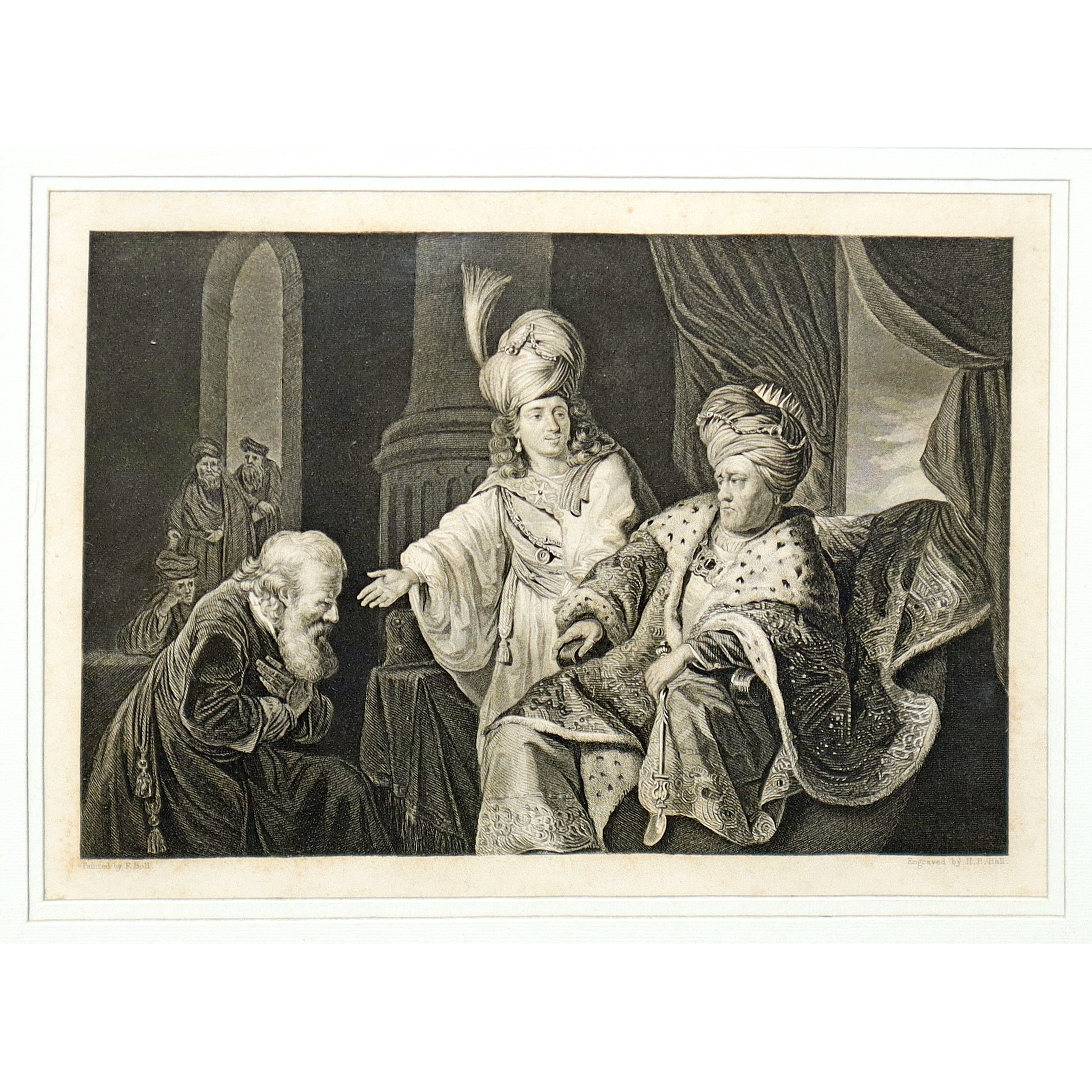 Giuseppe presenta Giacobbe al Faraone, incisione, XIX secolo