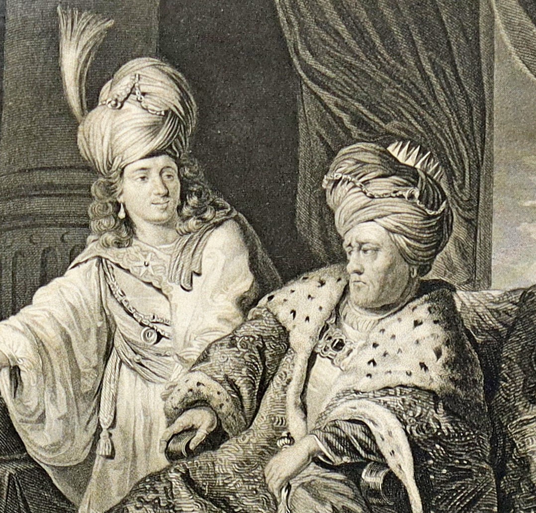 Giuseppe presenta Giacobbe al Faraone, incisione, XIX secolo