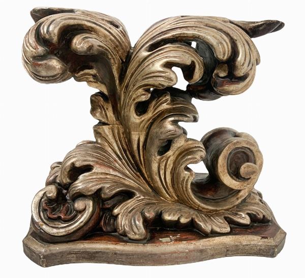Base in legno argentato, Toscana (adattabile per tavolino). H cm 45, base cm 53x34