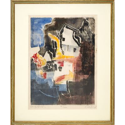 Astratto, nero giallo rosso e blu (XX secolo), h cm 54x41