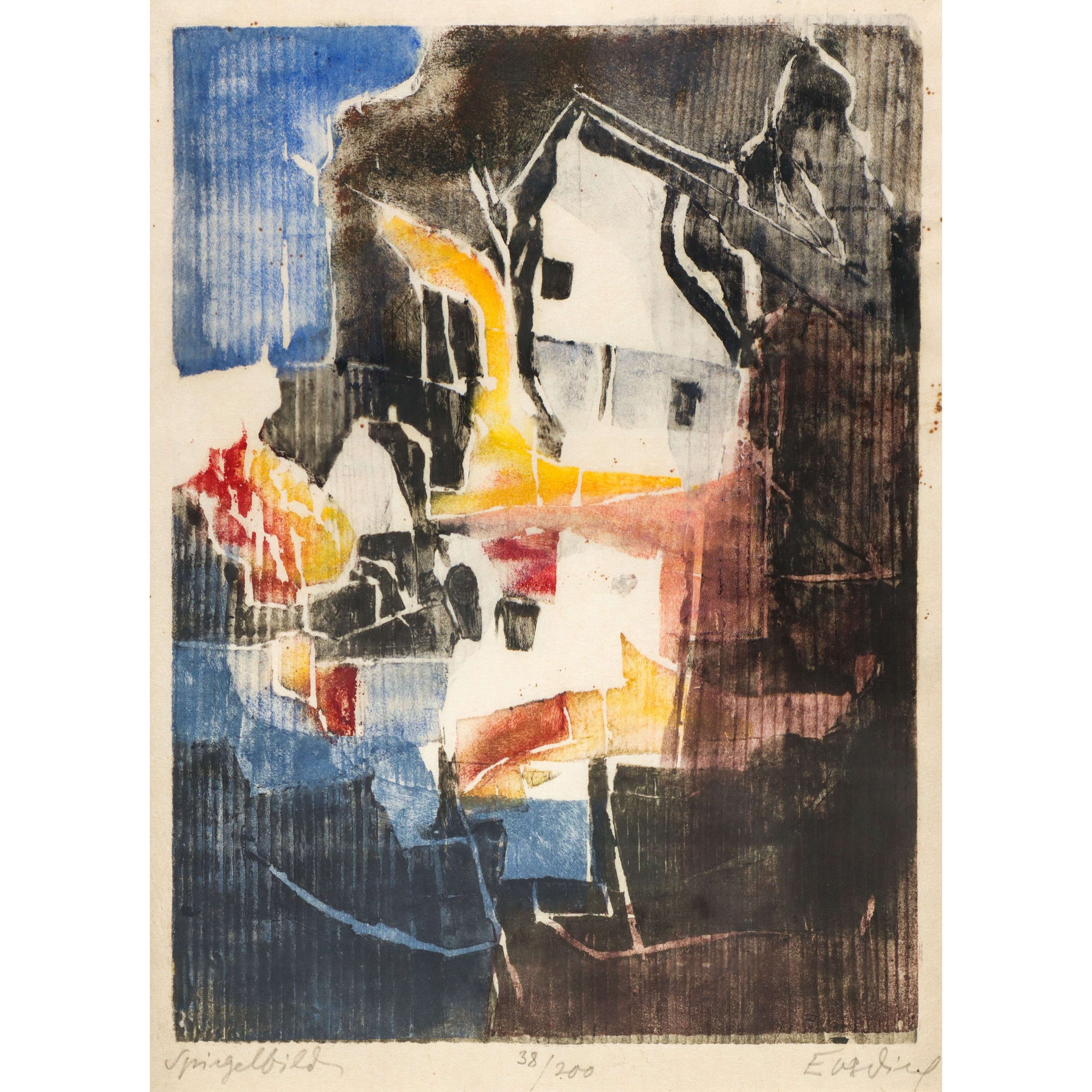 Astratto, nero giallo rosso e blu (XX secolo), h cm 54x41