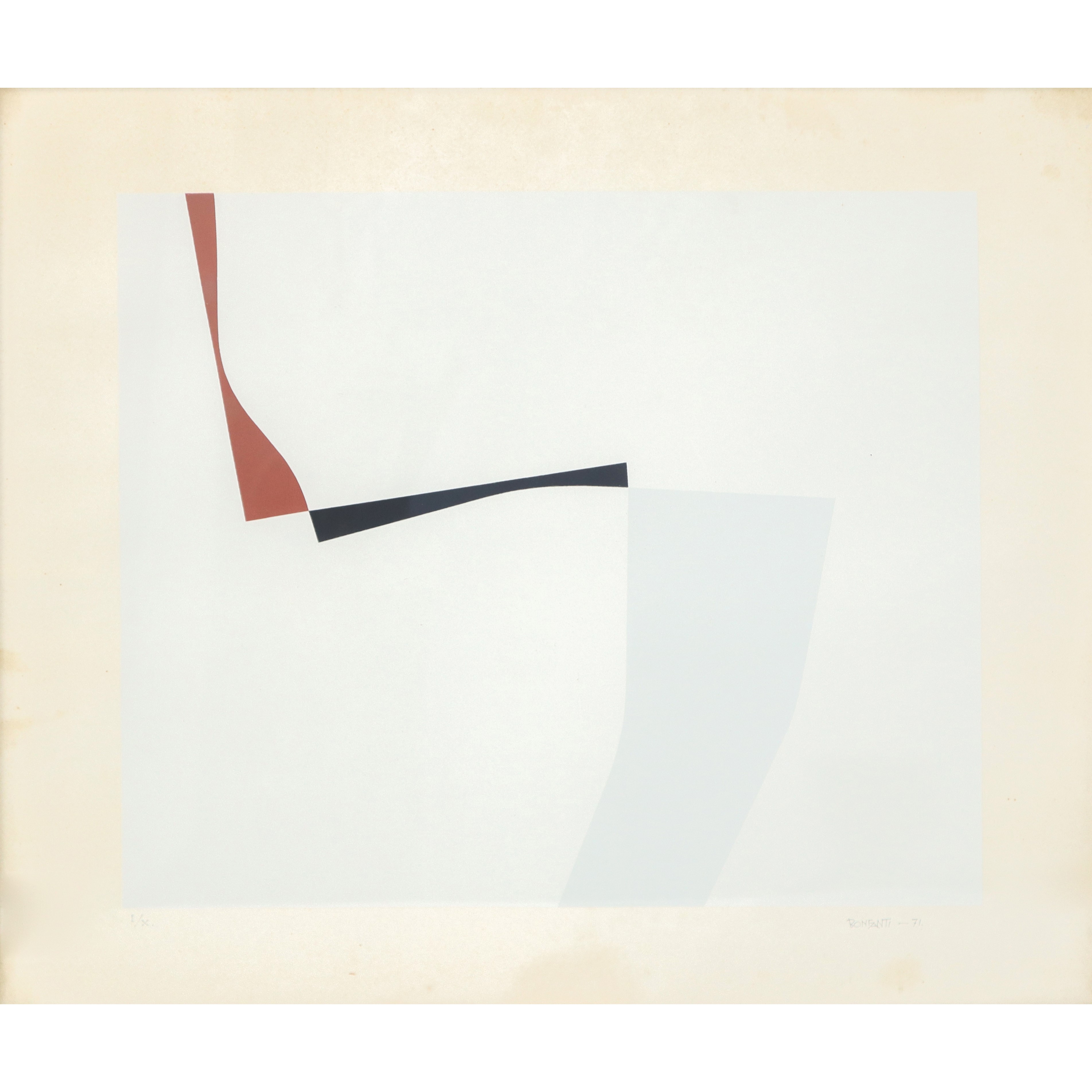 Arturo Bonfanti - Astratto bianco, rosso e nero, serigrafia (1971)