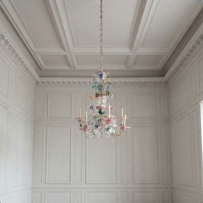 Lampadario in vetro di Murano policromo, a 8 luci