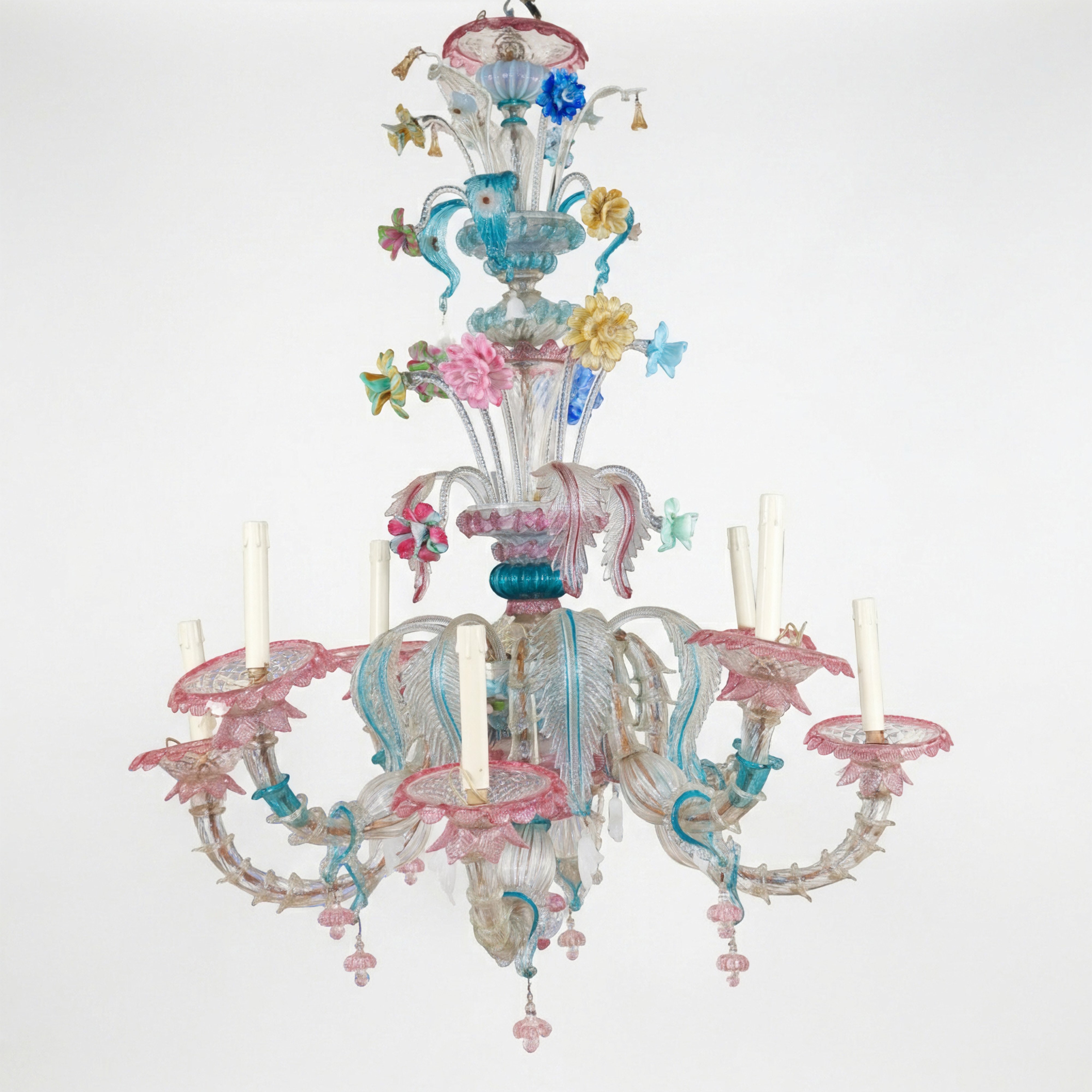 Lampadario in Vetro di Murano Policromo a 8 Luci
