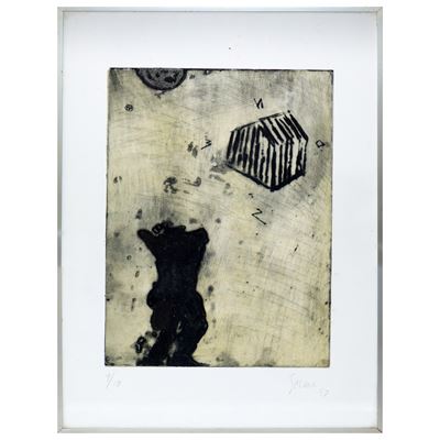 Figura e casa, incisione (tiratura 9/10), XX secolo