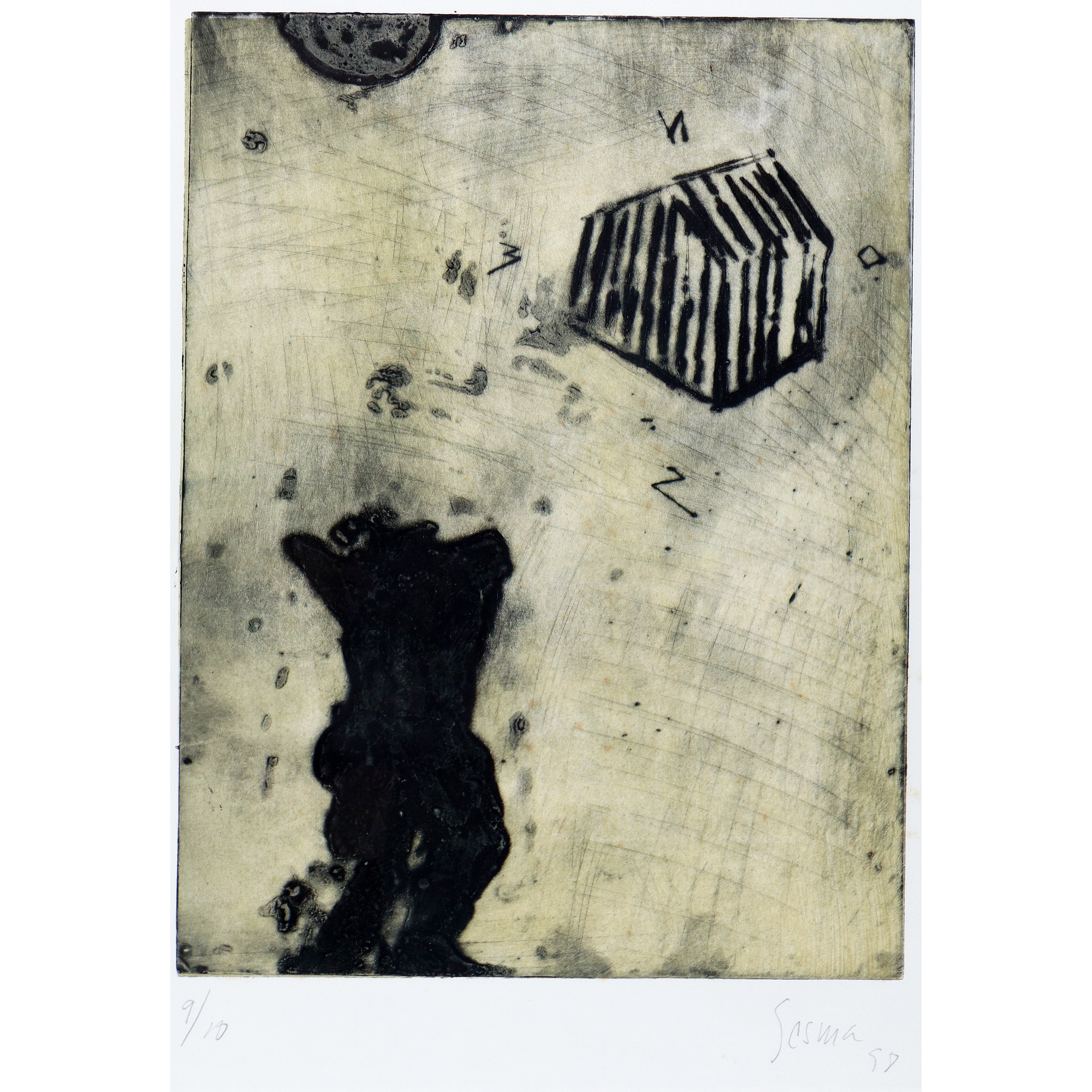Raymundo Sesma - Figura e casa, incisione (tiratura 9/10), XX secolo