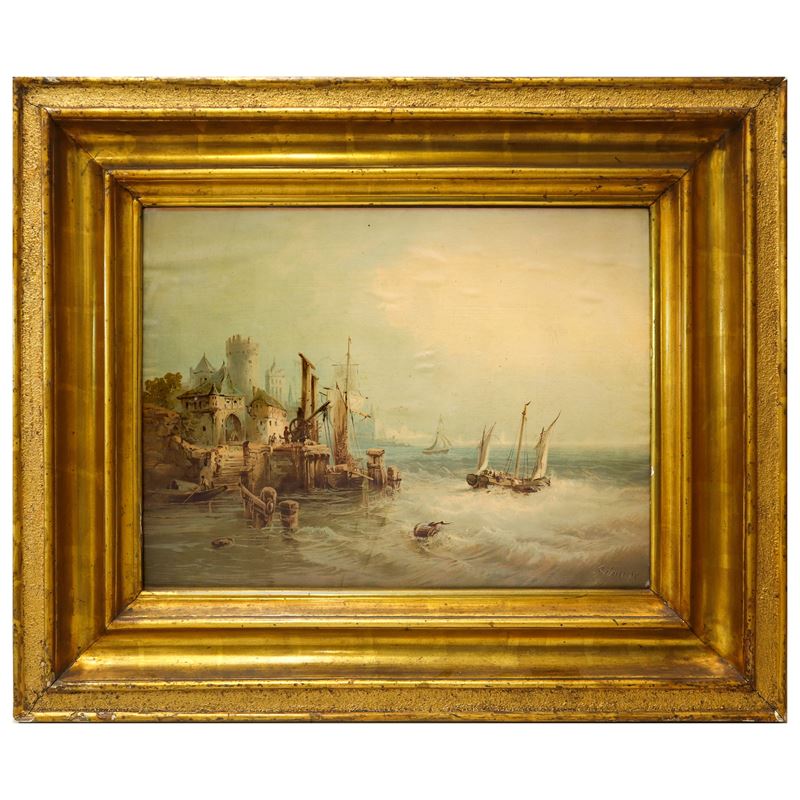 Franz Krause - Marina, oleografia, XIX secolo