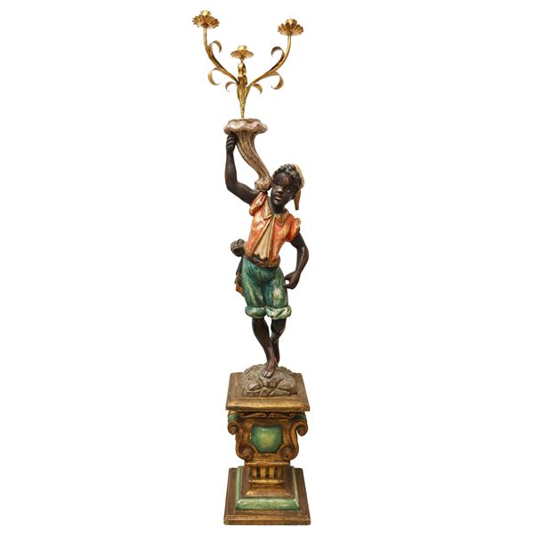 Venetian Moor lamp holder in polychrome wood and metal