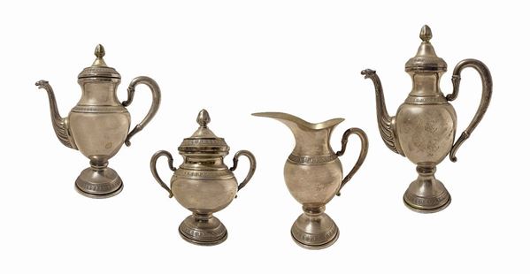 Silver set consisting of teapot and coffee pot Milk jug and sugar bowl. 1422 Kg.