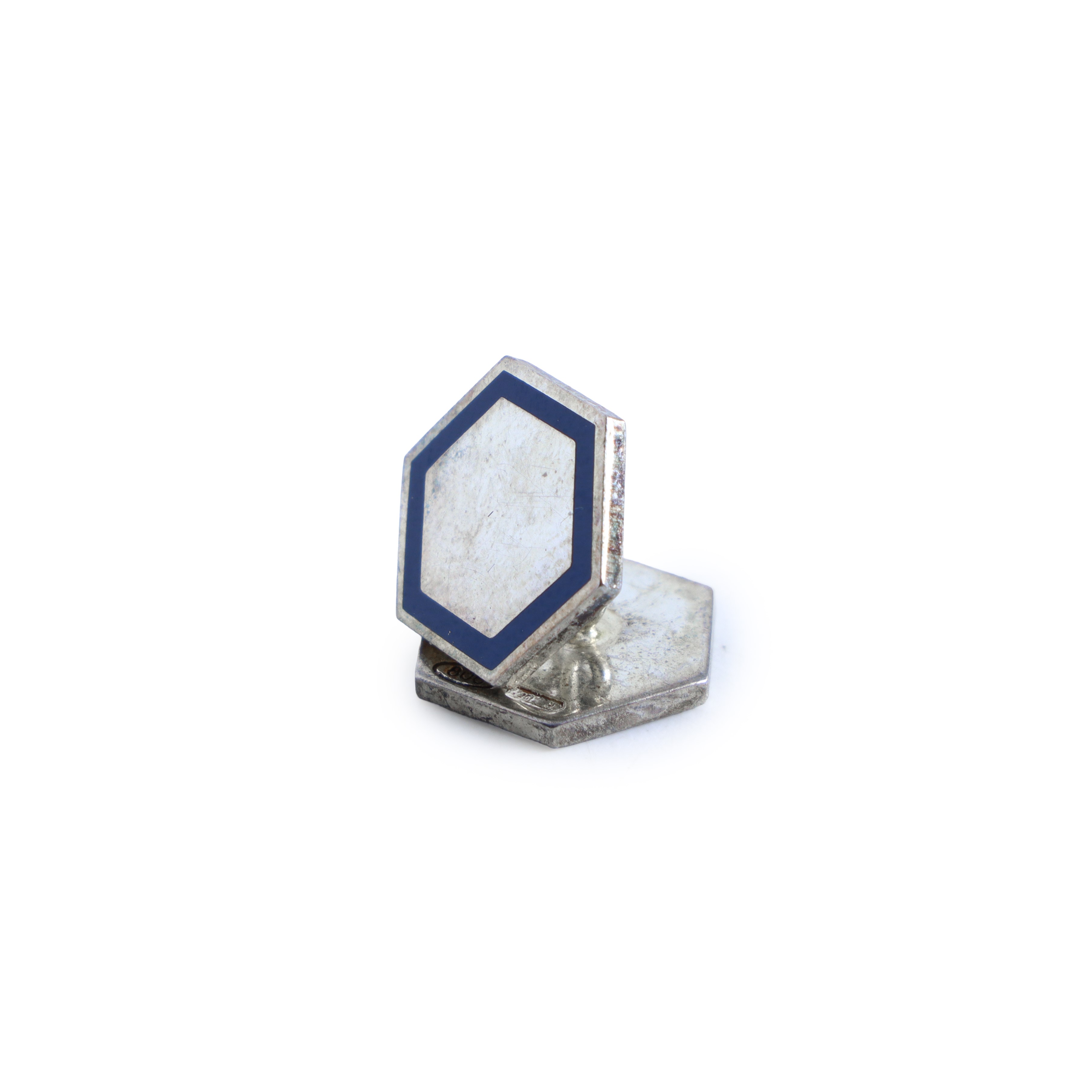 Gemelli vintage, argento 800 con taglio esagonale e smalto blu
